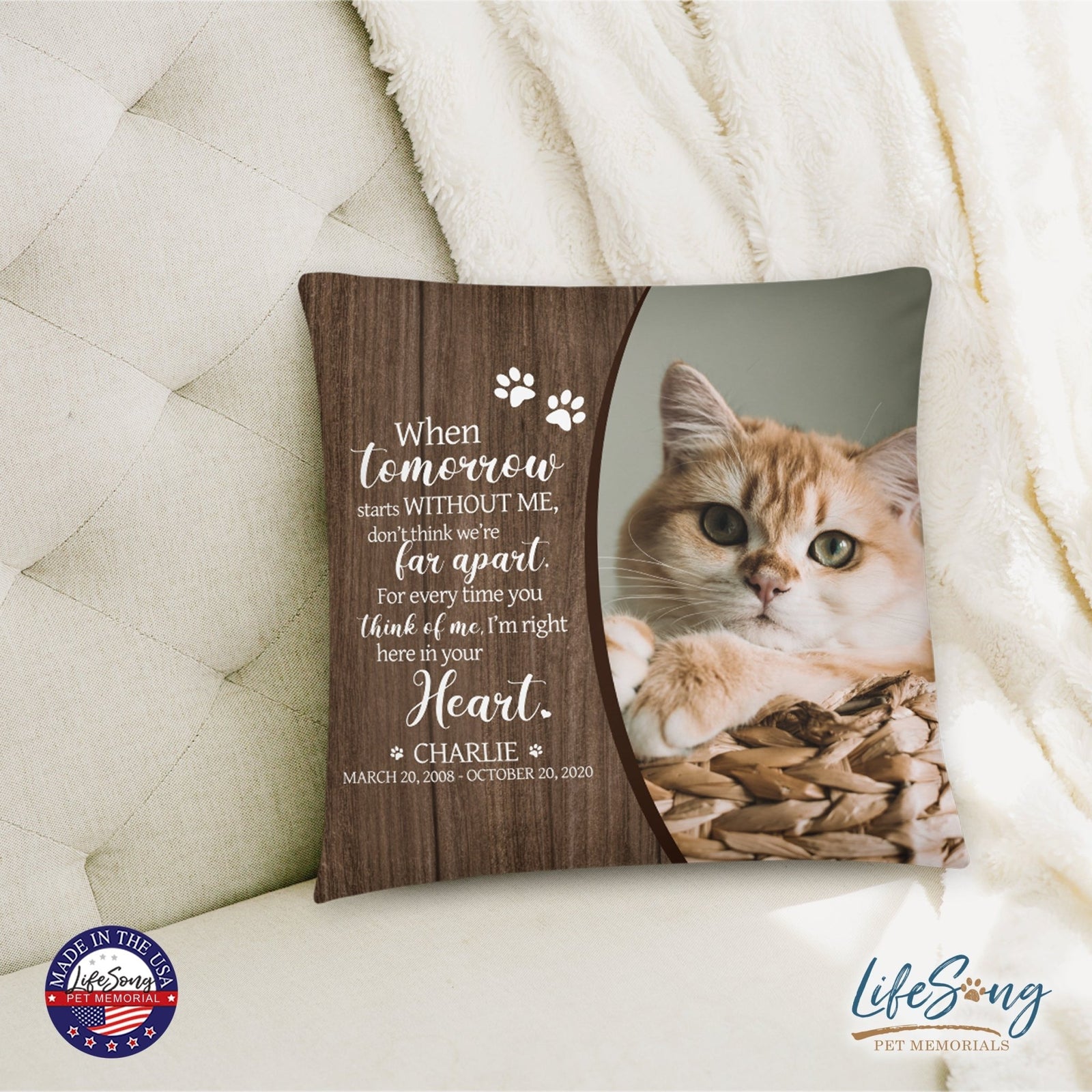 Personalized Pet Memorial Printed Throw Pillow - When Tomorrow Starts Without Me - LifeSong Milestones