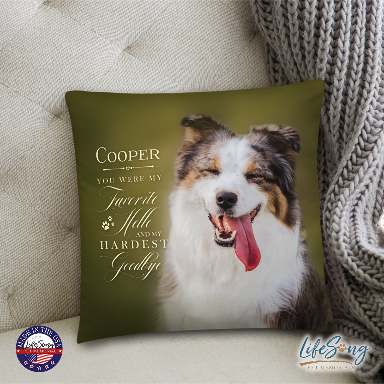 Personalized Pet Memorial Printed Throw Pillow - You Were My Favorite Hello - LifeSong Milestones