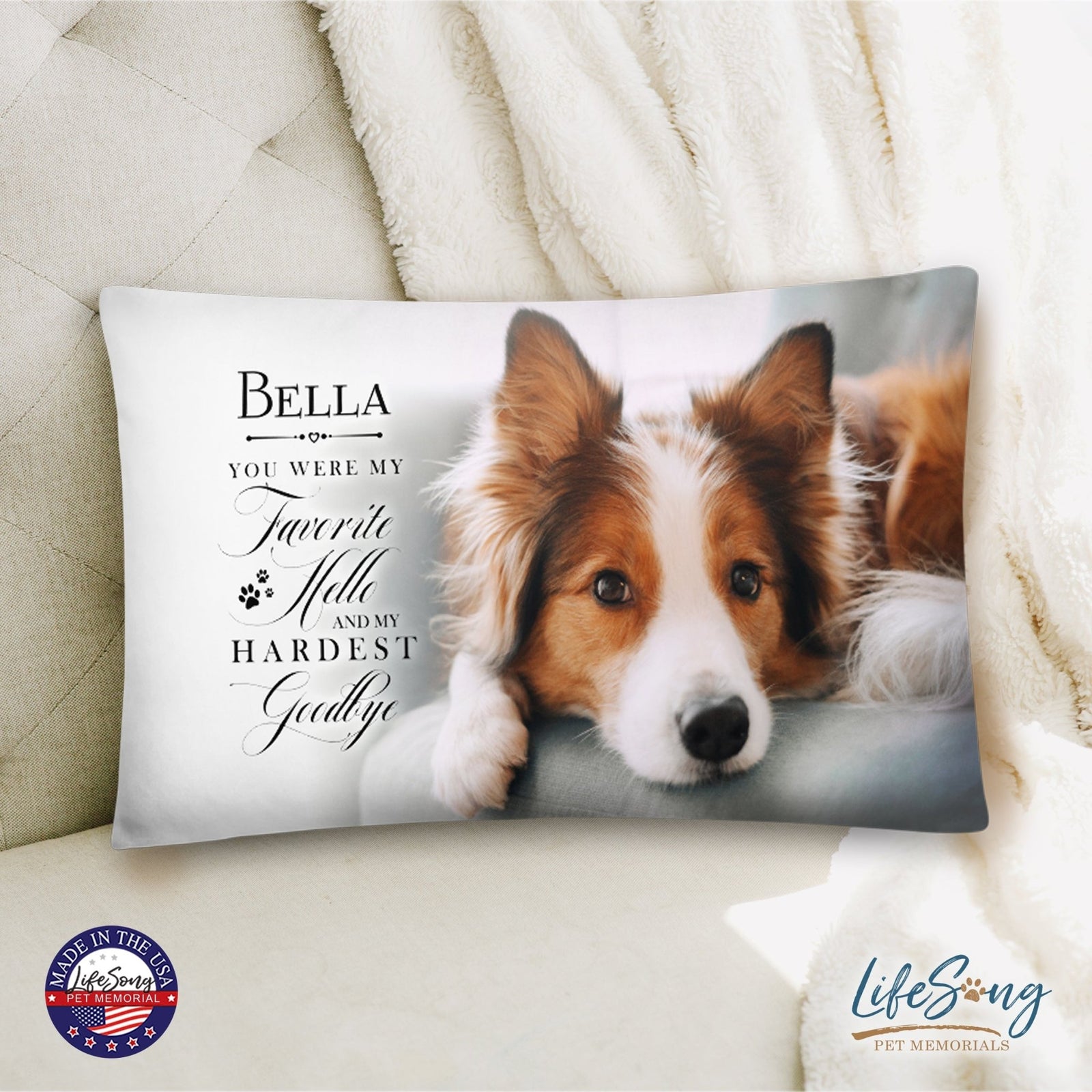 Personalized Pet Memorial Printed Throw Pillow - You Were My Favorite Hello - LifeSong Milestones