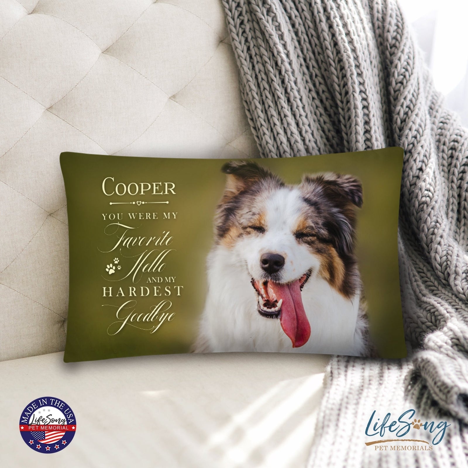 Personalized Pet Memorial Printed Throw Pillow - You Were My Favorite Hello - LifeSong Milestones