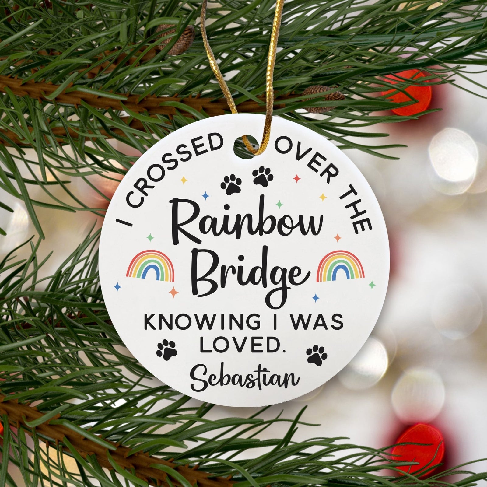 Personalized Pet Memorial “Rainbow Bridge” Ceramic Round Ornament Bereavement Sympathy Gift For The Loss Of Pet - LifeSong Milestones