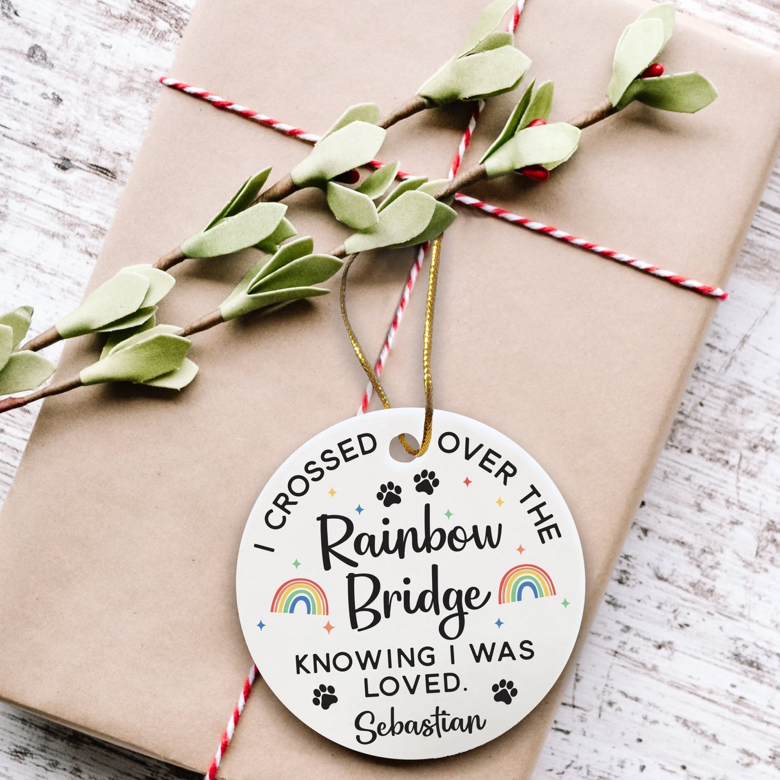 Personalized Pet Memorial “Rainbow Bridge” Ceramic Round Ornament Bereavement Sympathy Gift For The Loss Of Pet - LifeSong Milestones