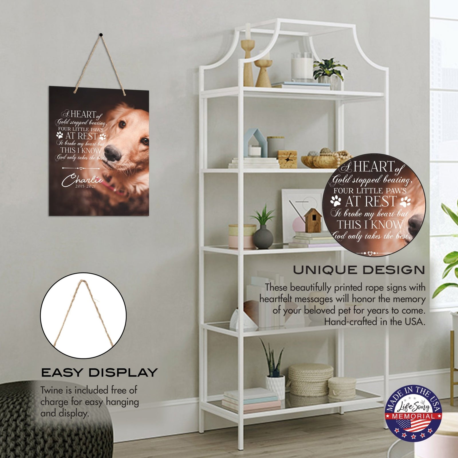 Personalized Pet Memorial Rope Wall Sign Decor - LifeSong Milestones