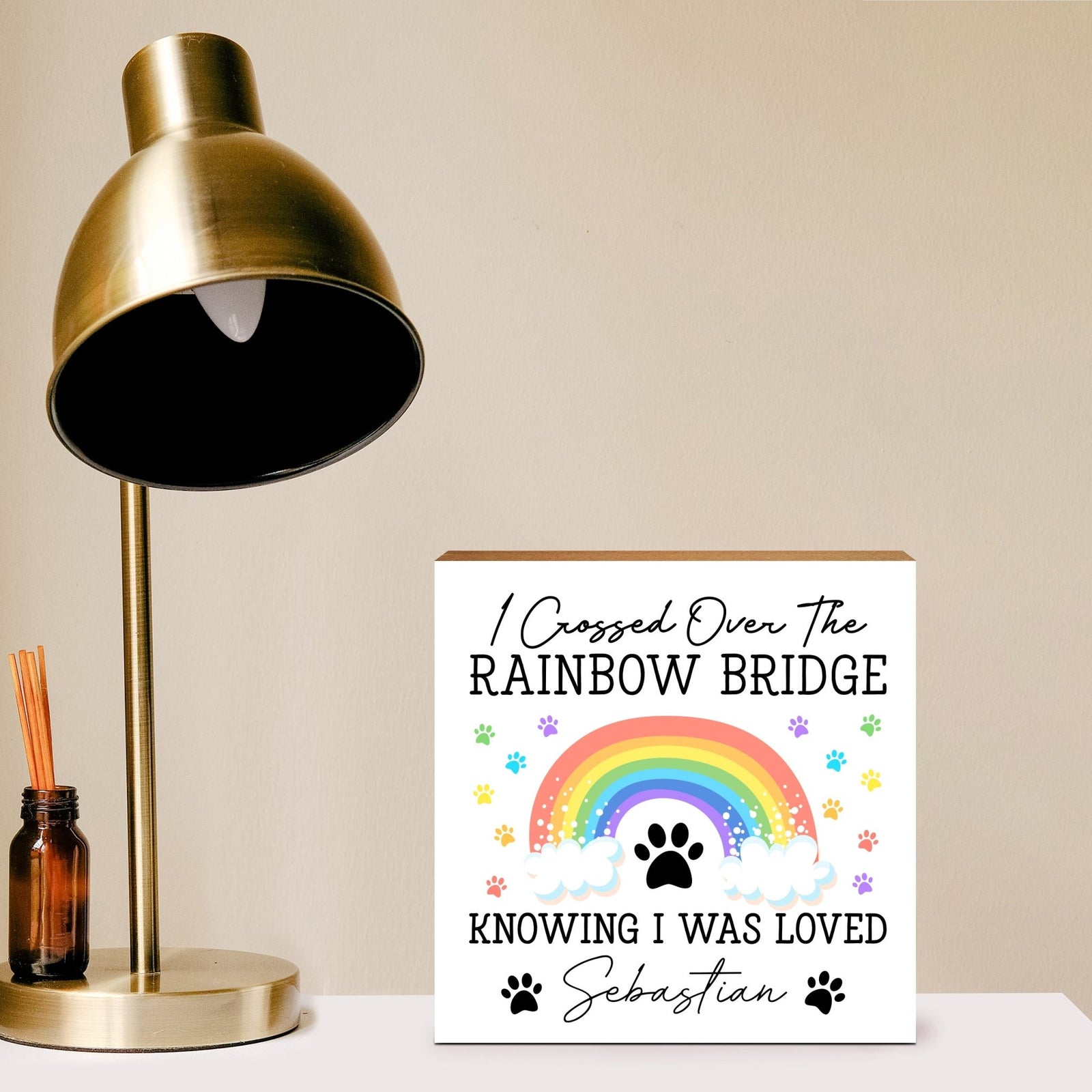 Personalized Pet Memorial Shelf Décor Plaque - I Crossed The Rainbow Bridge - LifeSong Milestones