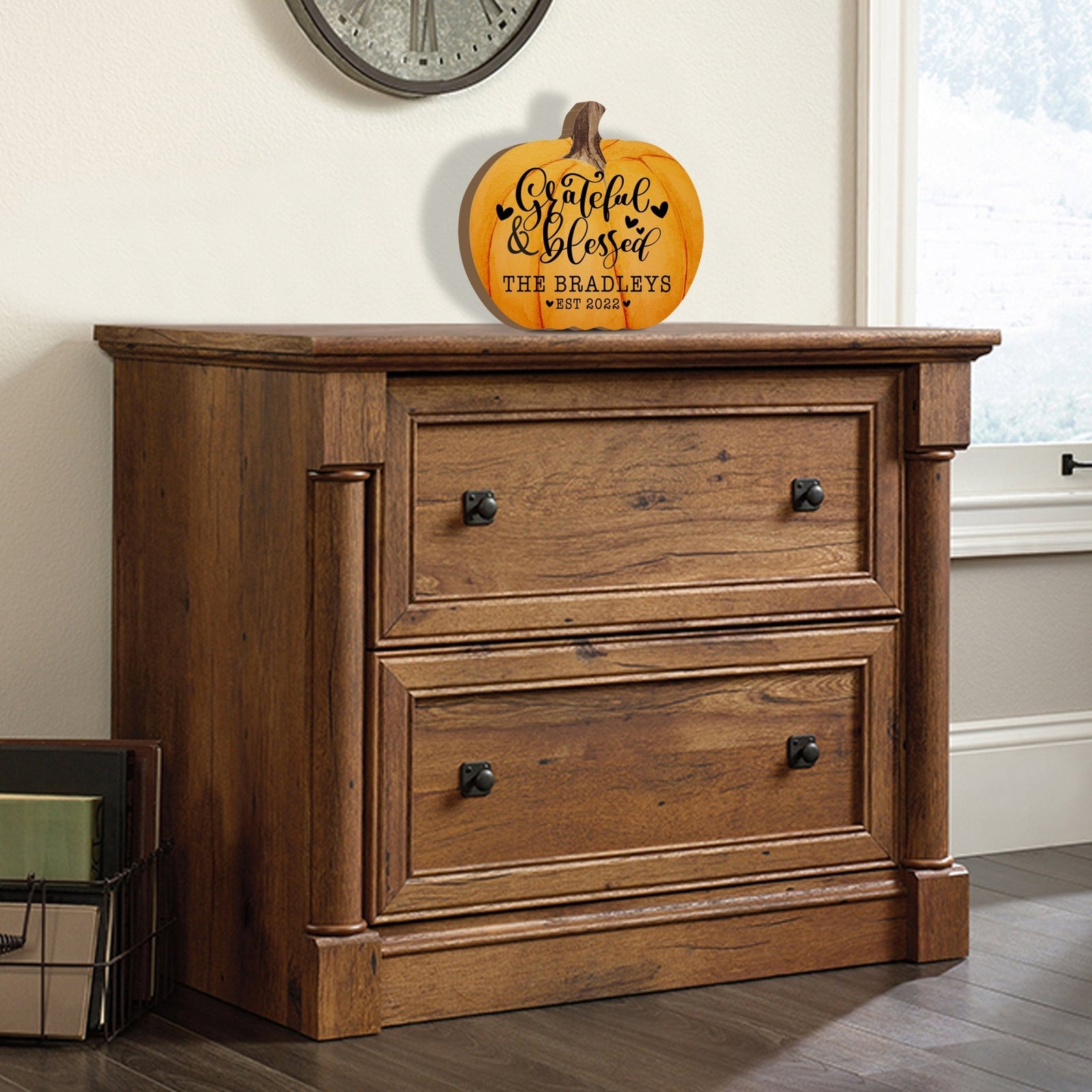 Personalized Pumpkin shelf decor Decorative Home Décor - Grateful & Blessed - LifeSong Milestones