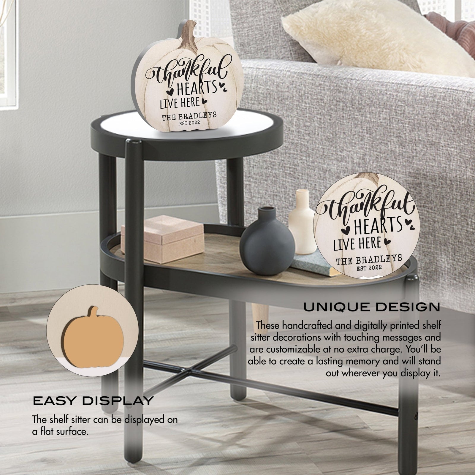 Personalized Pumpkin shelf decor Decorative Home Décor - Thankful Hearts - LifeSong Milestones