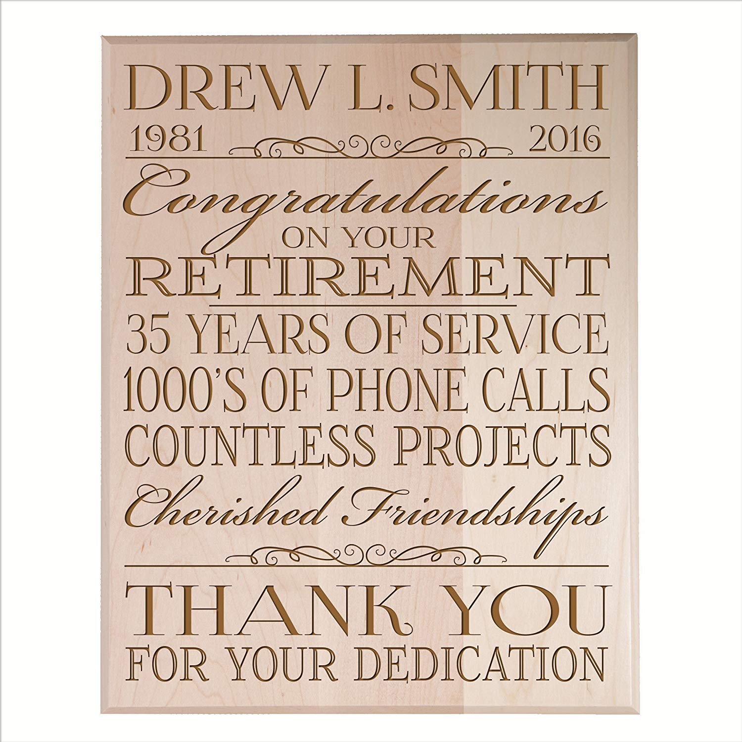 Personalized Retirement Gift Plaque For Men and Women - Thank You - LifeSong Milestones