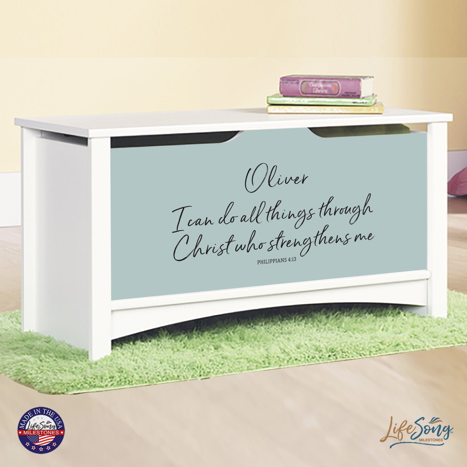 Personalized Room Organizer Toy Blanket Storage Chest Box - (BOYS AND GIRLS) - LifeSong Milestones