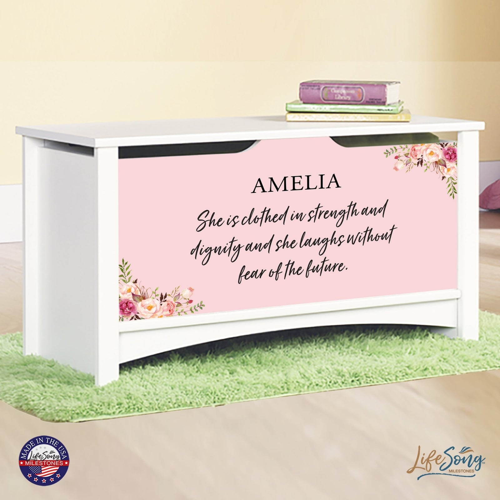 Personalized Room Organizer Toy Blanket Storage Chest Box - (Boys and Girls) - LifeSong Milestones