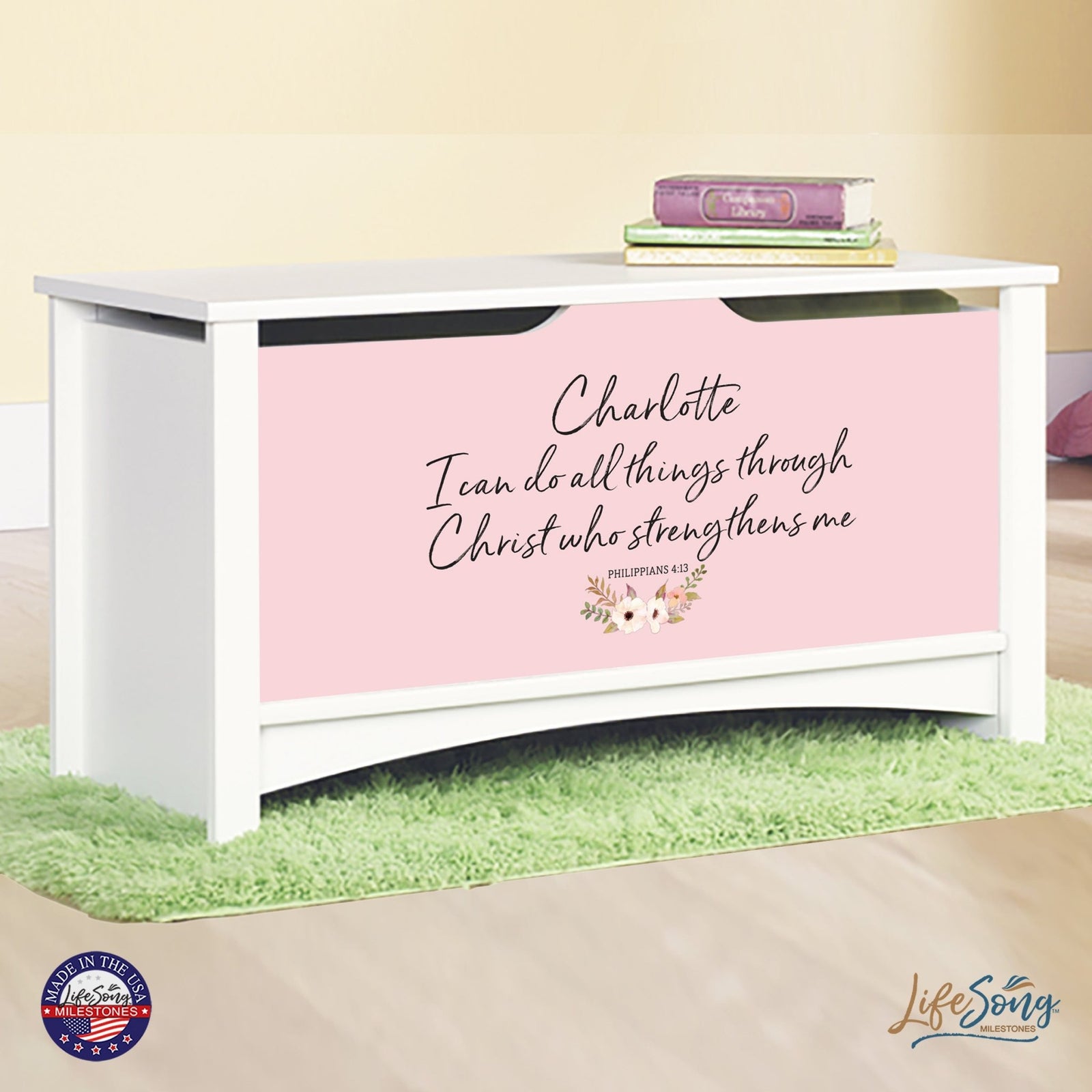 Personalized Room Organizer Toy Blanket Storage Chest Box - (BOYS AND GIRLS) - LifeSong Milestones