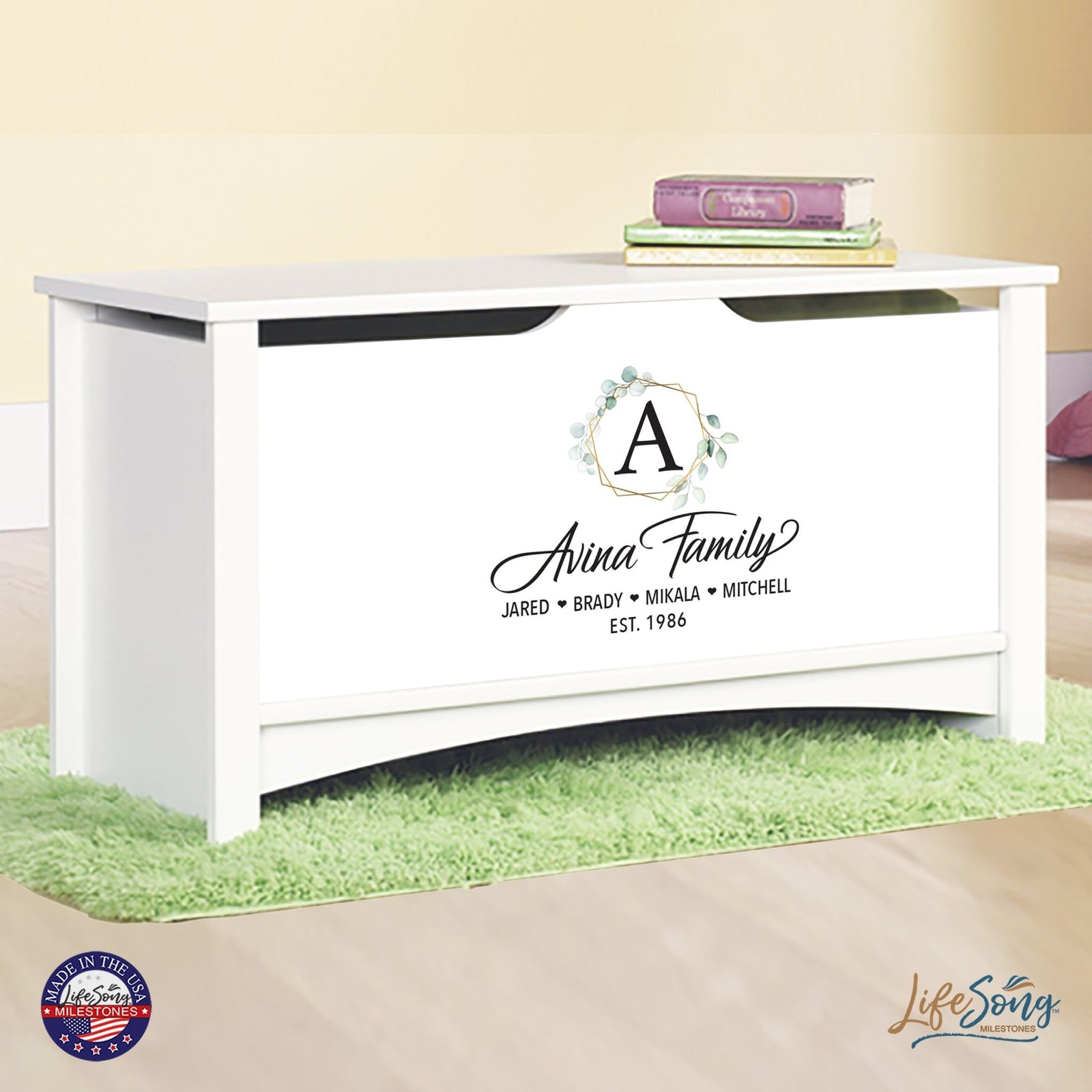 Personalized Room Organizer Toy Blanket Storage Chest Box - (FAMILY) - LifeSong Milestones