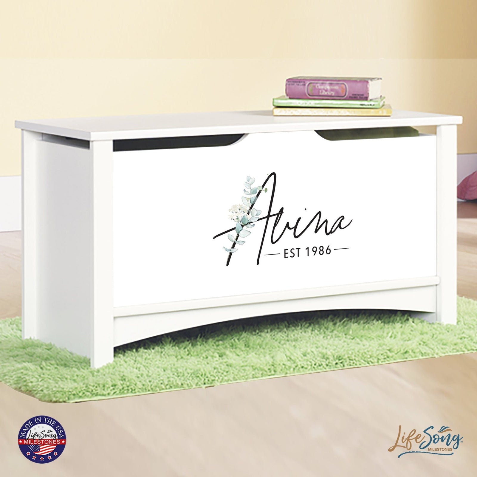 Personalized Room Organizer Toy Blanket Storage Chest Box - (FAMILY) - LifeSong Milestones