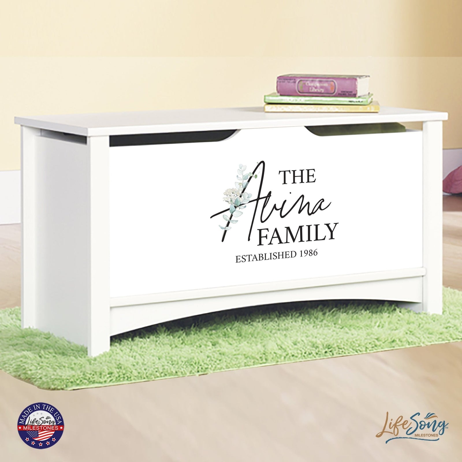 Personalized Room Organizer Toy Blanket Storage Chest Box - (FAMILY) - LifeSong Milestones