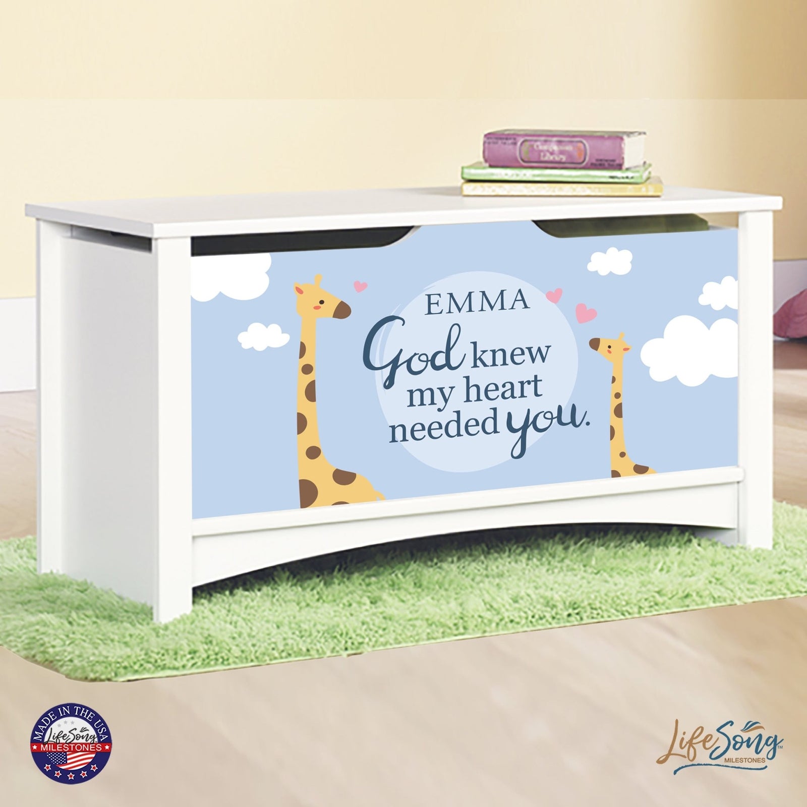 Personalized Room Organizer Toy Blanket Storage Chest Box - (Family) (God Knew My Heart) - LifeSong Milestones