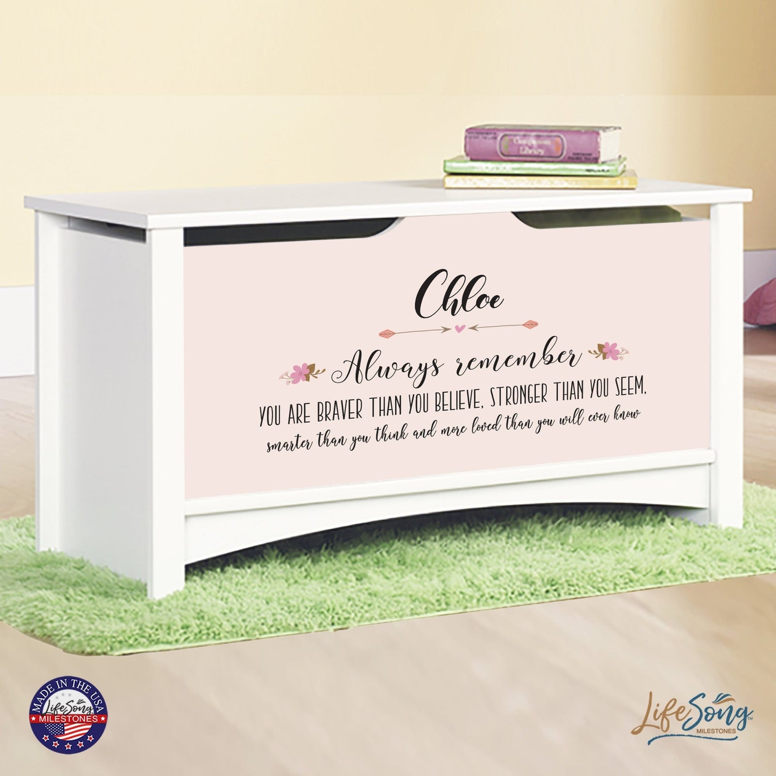 Personalized Room Organizer Toy Blanket Storage Chest Box - (Girl) (Always Remember) - LifeSong Milestones