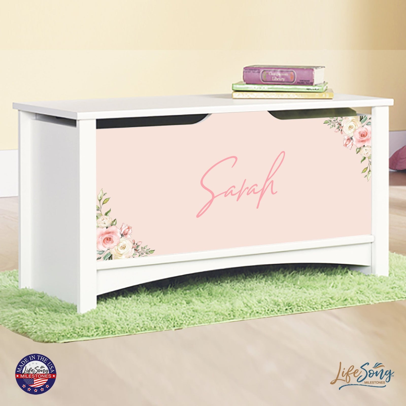 Personalized Room Organizer Toy Blanket Storage Chest Box - (GIRLS) - LifeSong Milestones
