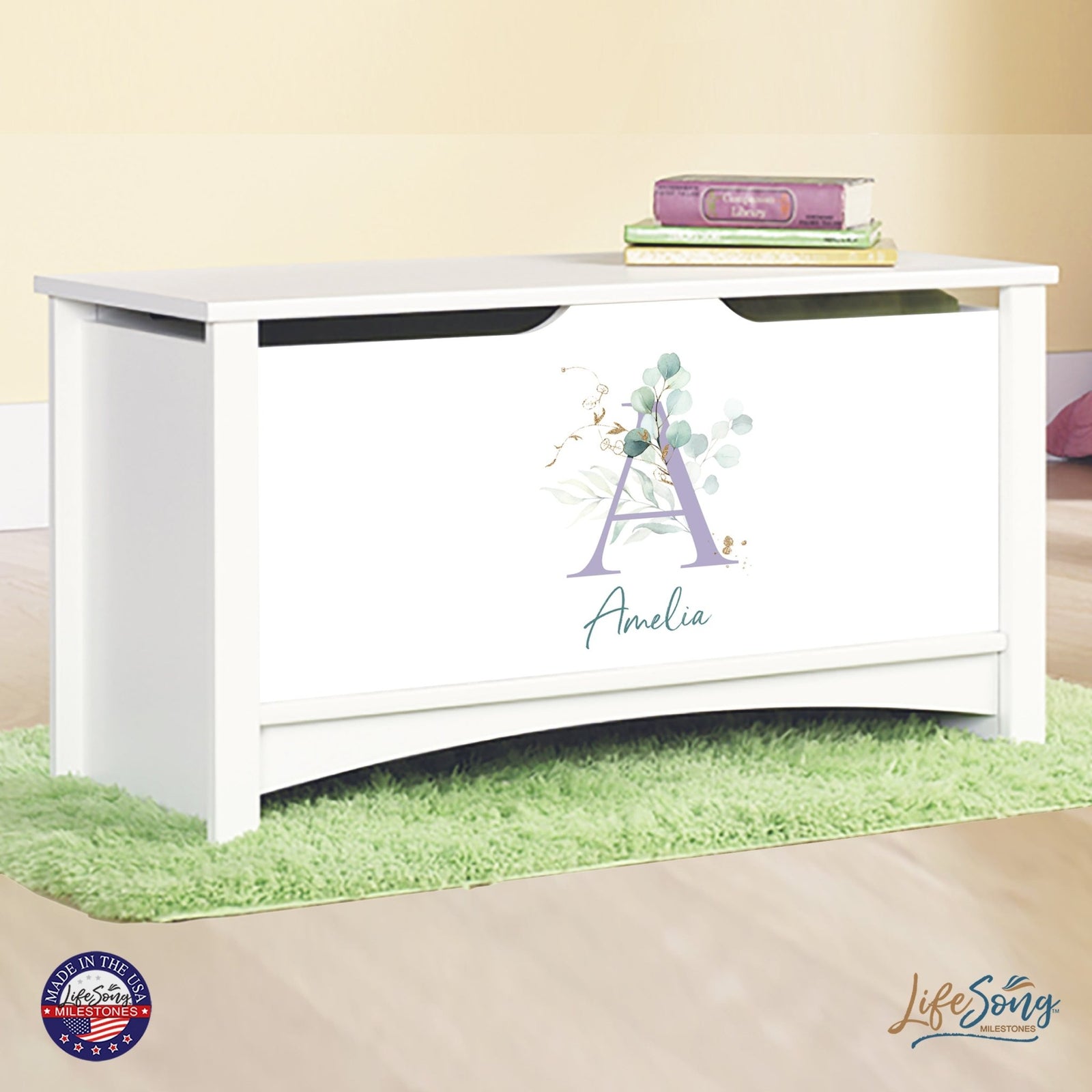 Personalized Room Organizer Toy Blanket Storage Chest Box - (GIRLS) - LifeSong Milestones