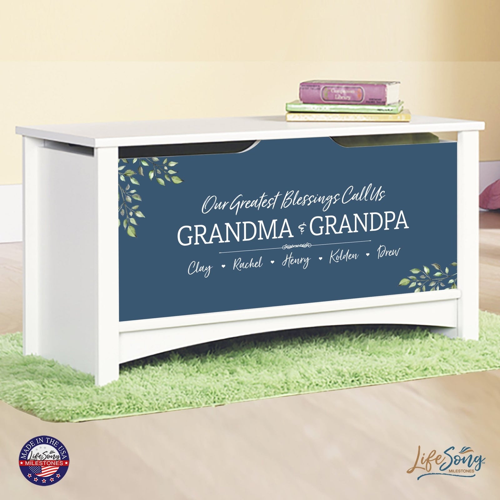 Personalized Room Organizer Toy Blanket Storage Chest Box - (GRANDPARENTS / FAMILY) - LifeSong Milestones