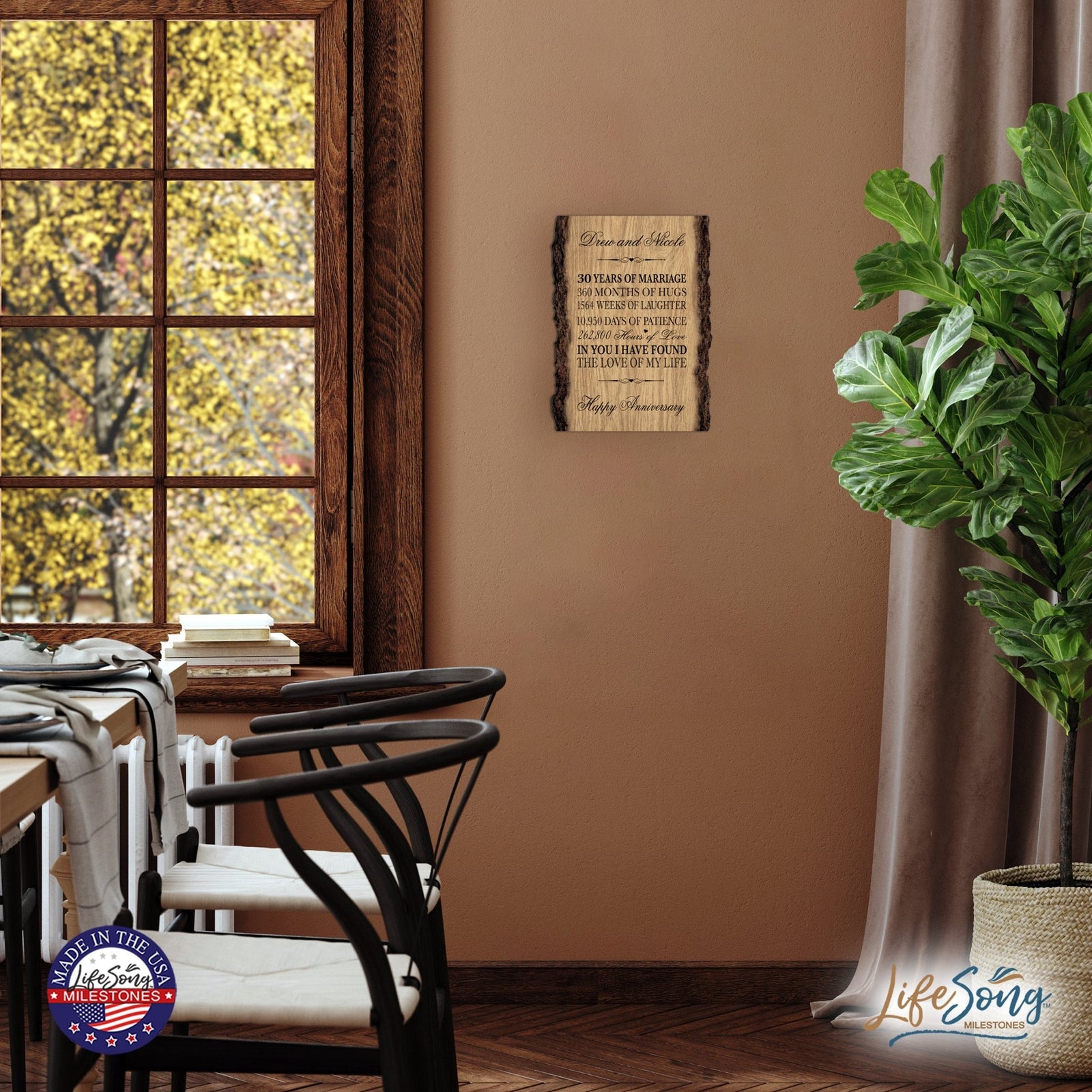Personalized Rustic Wedding Anniversary 9x12 Barky Wall Plaque Gift For Parents, Grandparents New Couple - 30 Years Of Marriage - LifeSong Milestones