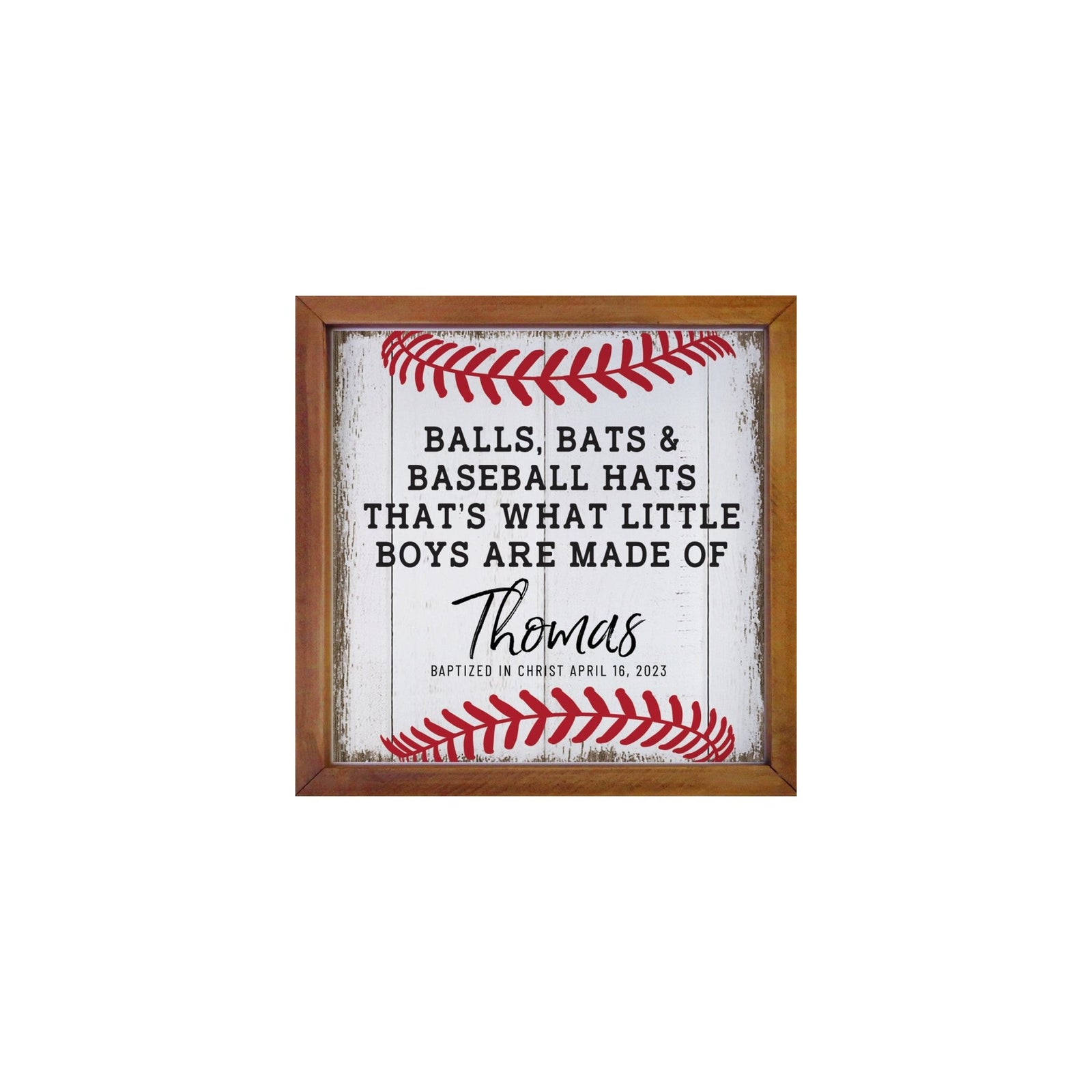 Personalized Rustic Wooden Baseball Shadow Box Shelf Décor With Inspiring Bible Verses - Balls, Bats, & Baseball Hats - LifeSong Milestones