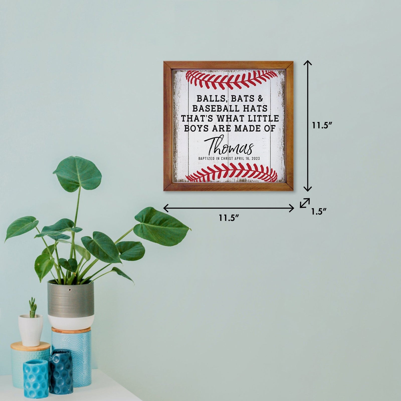 Personalized Rustic Wooden Baseball Shadow Box Shelf Décor With Inspiring Bible Verses - Balls, Bats, & Baseball Hats - LifeSong Milestones