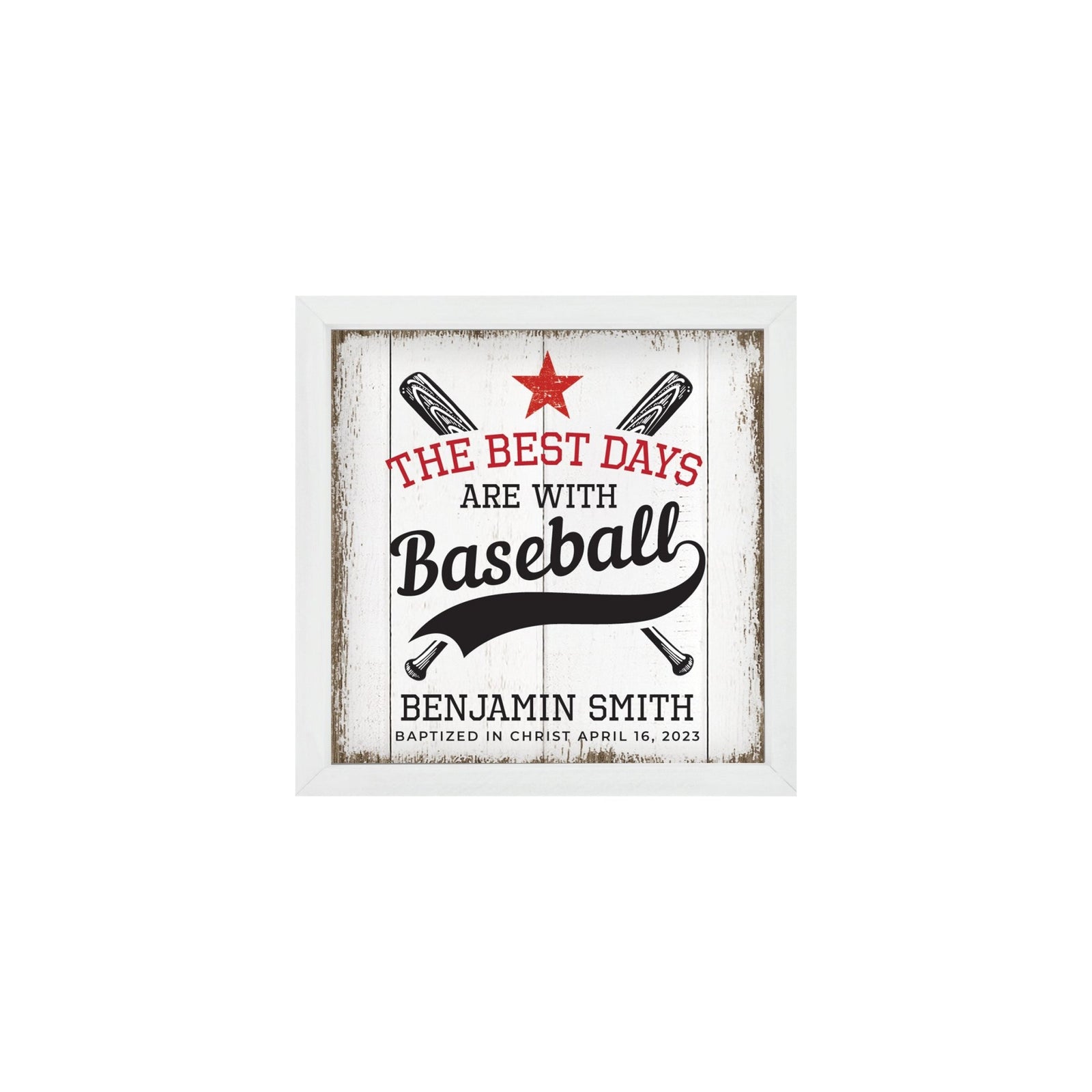 Personalized Rustic Wooden Baseball Shadow Box Shelf Décor With Inspiring Bible Verses - Balls, Bats, & Baseball Hats - LifeSong Milestones