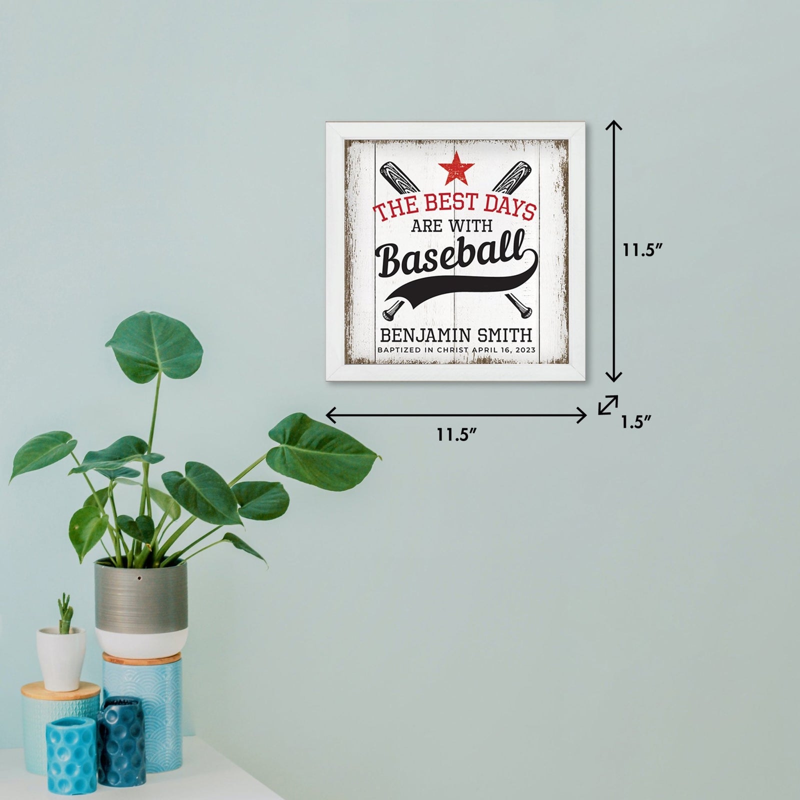 Personalized Rustic Wooden Baseball Shadow Box Shelf Décor With Inspiring Bible Verses - Balls, Bats, & Baseball Hats - LifeSong Milestones