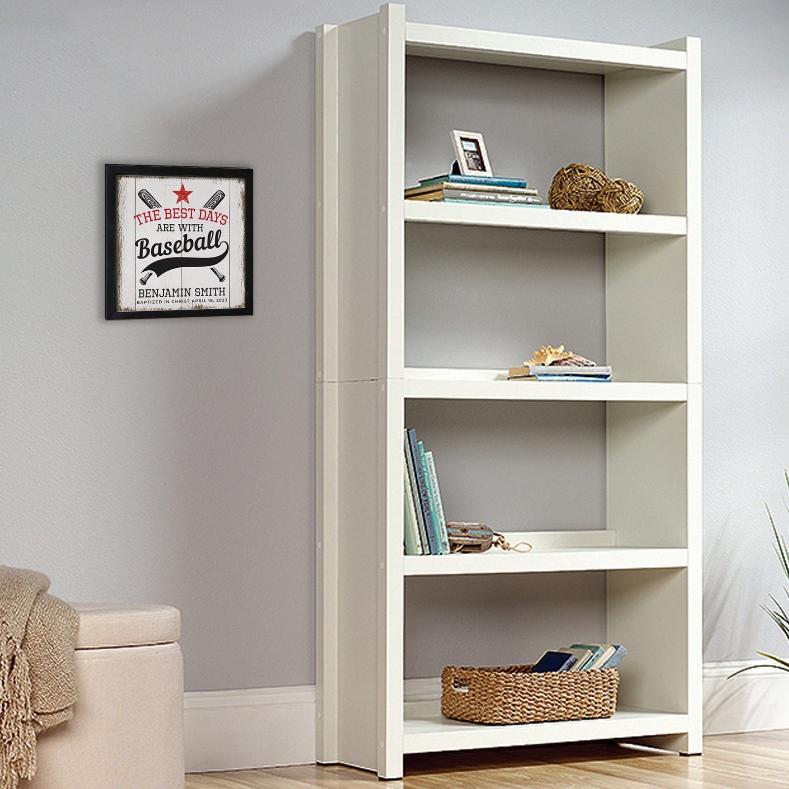 Personalized Rustic Wooden Baseball Shadow Box Shelf Décor With Inspiring Bible Verses - Balls, Bats, & Baseball Hats - LifeSong Milestones