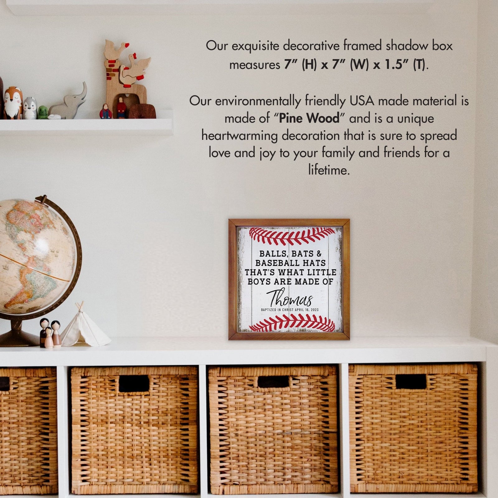 Personalized Rustic Wooden Baseball Shadow Box Shelf Décor With Inspiring Bible Verses - Balls, Bats, & Baseball Hats - LifeSong Milestones