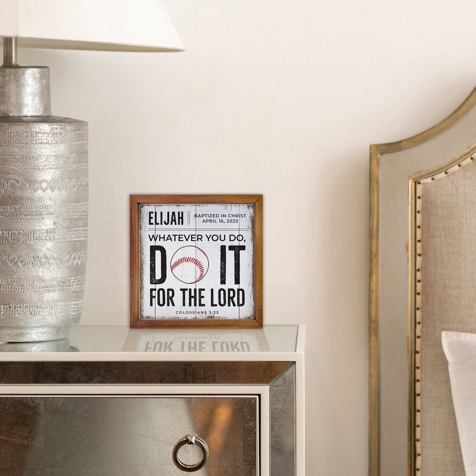 Personalized Rustic Wooden Baseball Shadow Box Shelf Décor With Inspiring Bible Verses - Do It - LifeSong Milestones