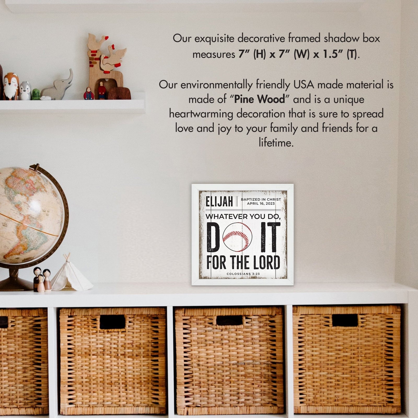 Personalized Rustic Wooden Baseball Shadow Box Shelf Décor With Inspiring Bible Verses - Do It - LifeSong Milestones