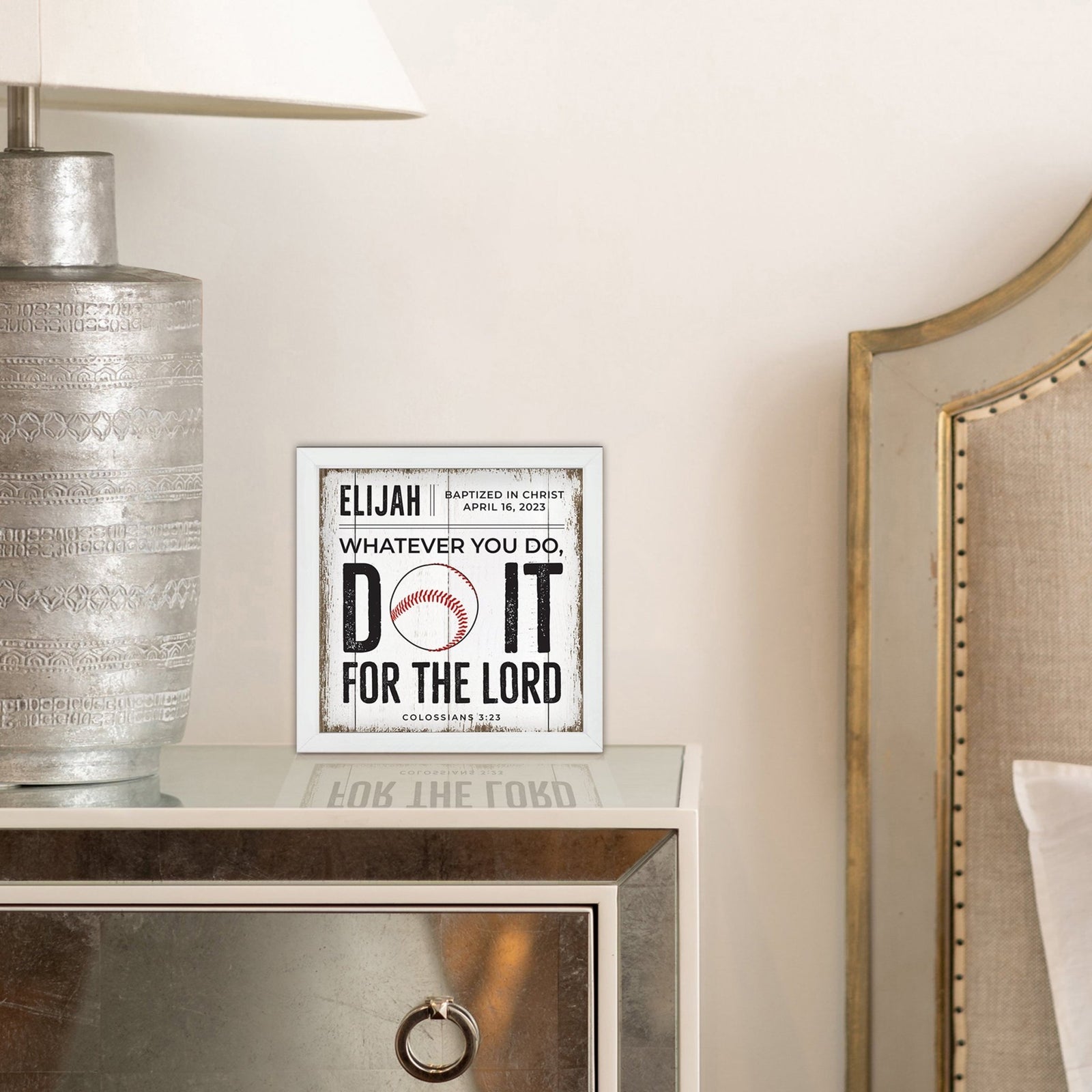 Personalized Rustic Wooden Baseball Shadow Box Shelf Décor With Inspiring Bible Verses - Do It - LifeSong Milestones