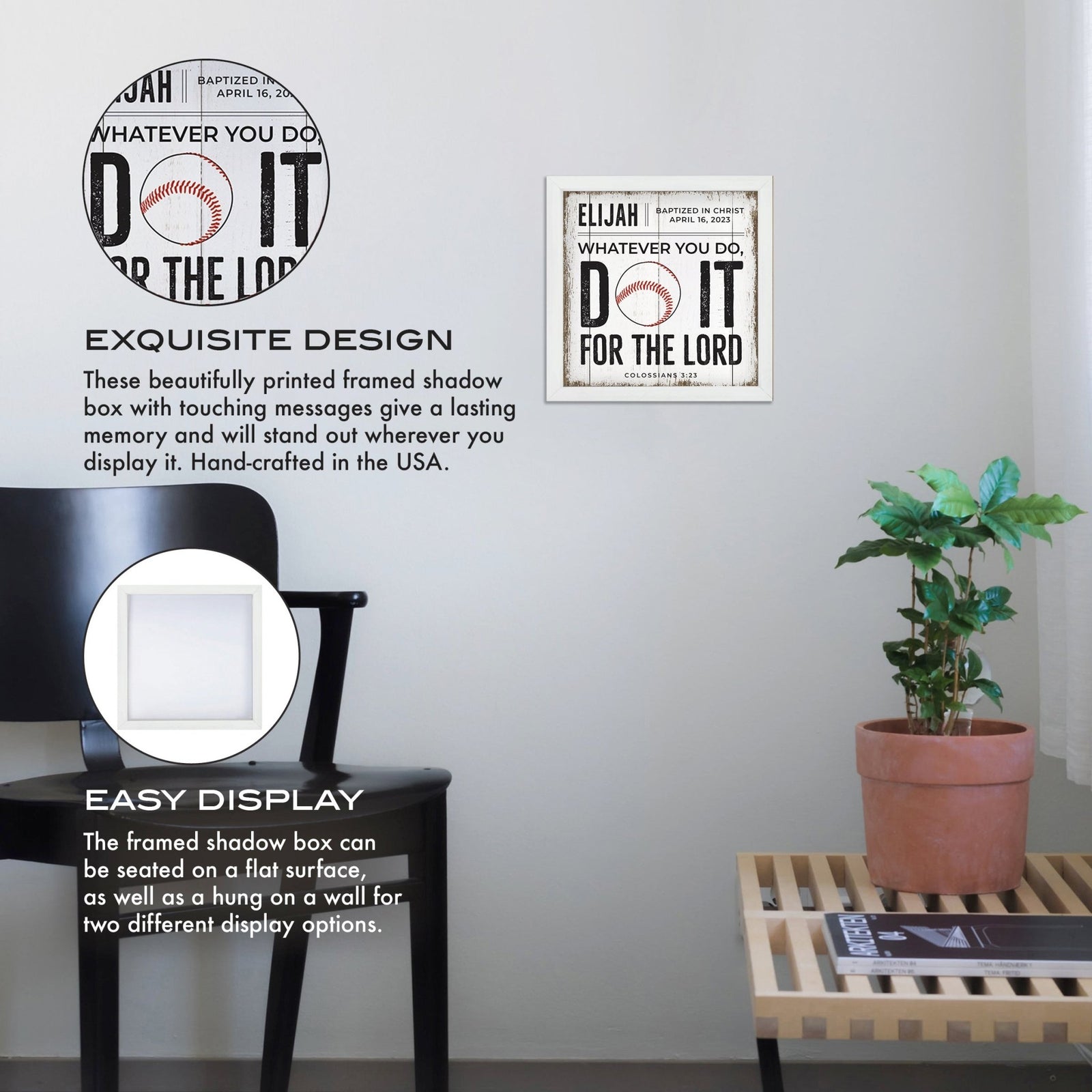 Personalized Rustic Wooden Baseball Shadow Box Shelf Décor With Inspiring Bible Verses - Do It - LifeSong Milestones