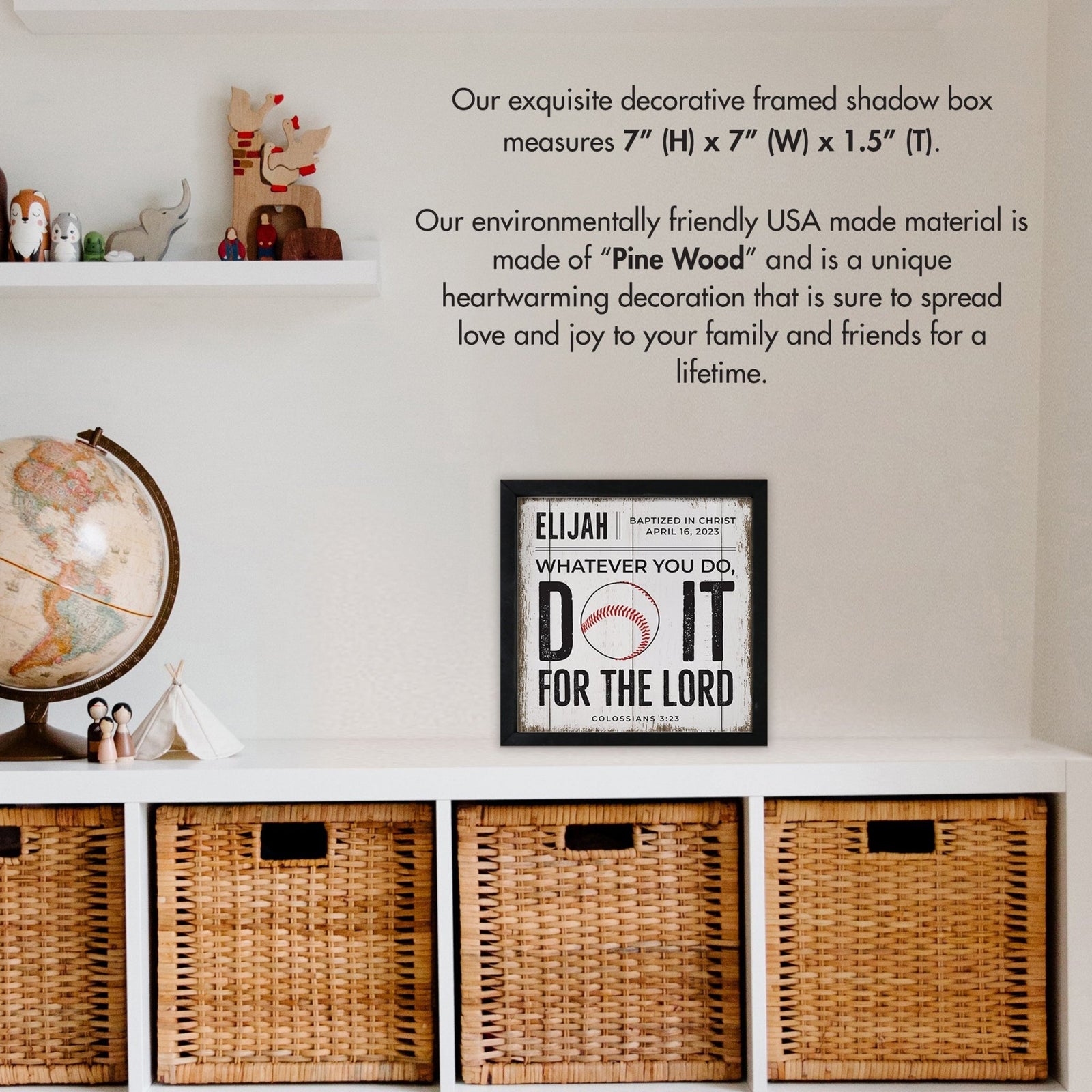 Personalized Rustic Wooden Baseball Shadow Box Shelf Décor With Inspiring Bible Verses - Do It - LifeSong Milestones