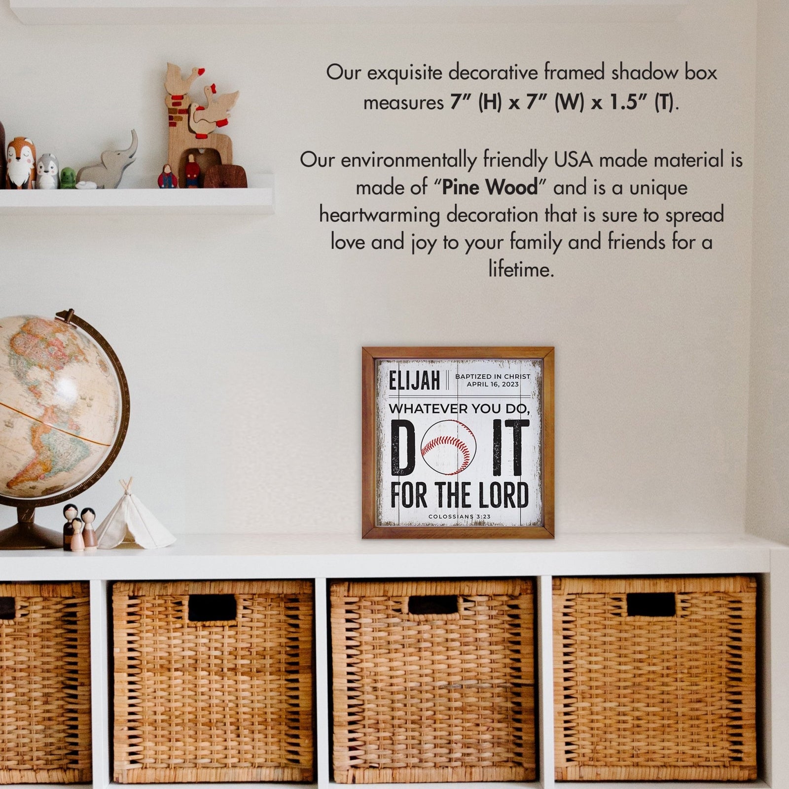 Personalized Rustic Wooden Baseball Shadow Box Shelf Décor With Inspiring Bible Verses - Do It - LifeSong Milestones