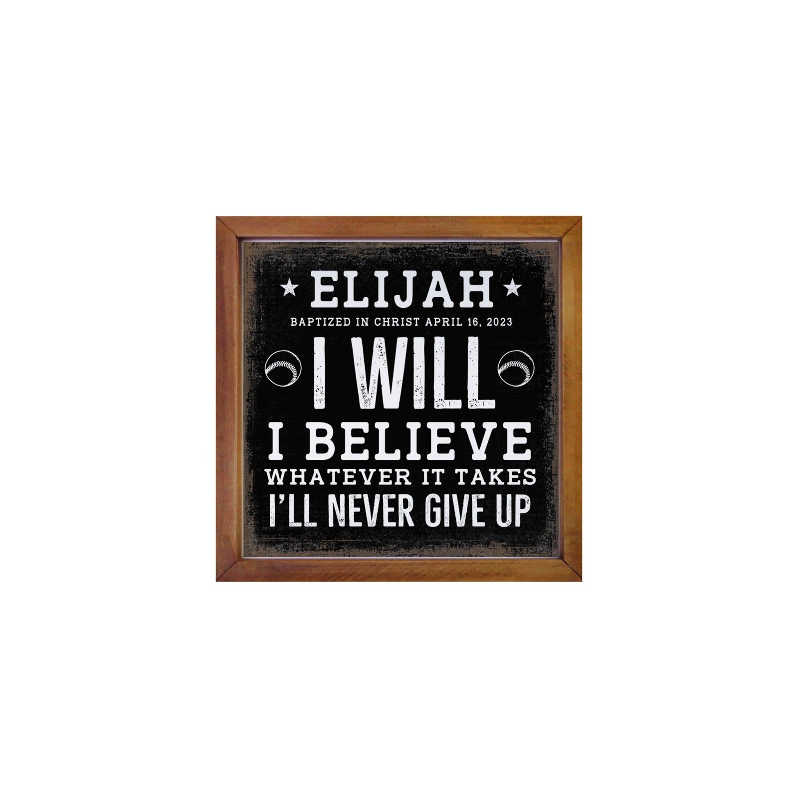 Personalized Rustic Wooden Baseball Shadow Box Shelf Décor With Inspiring Bible Verses - I Will, I Believe - LifeSong Milestones