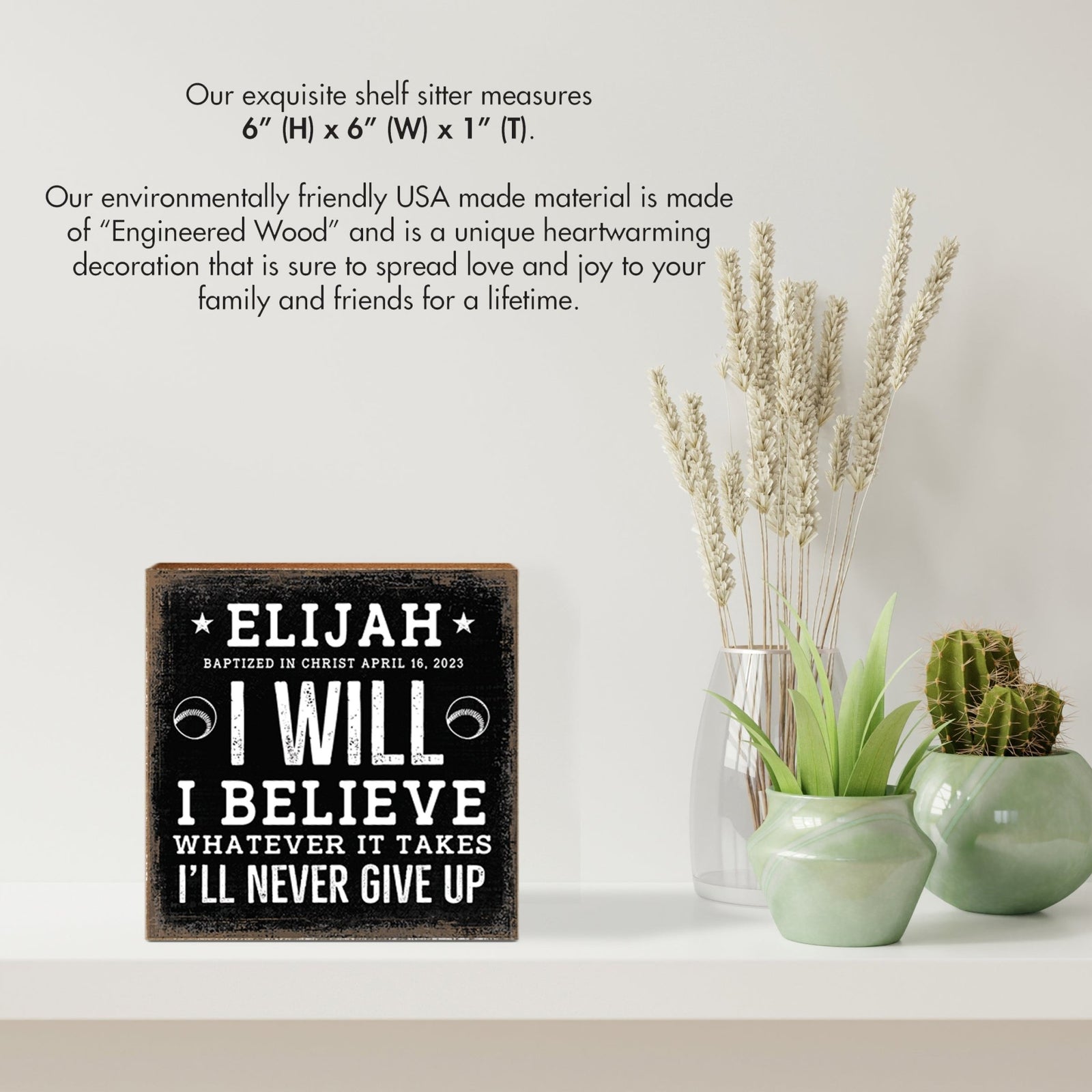 Personalized Rustic Wooden Baseball Shadow Box Shelf Décor With Inspiring Bible Verses - I Will, I Believe - LifeSong Milestones