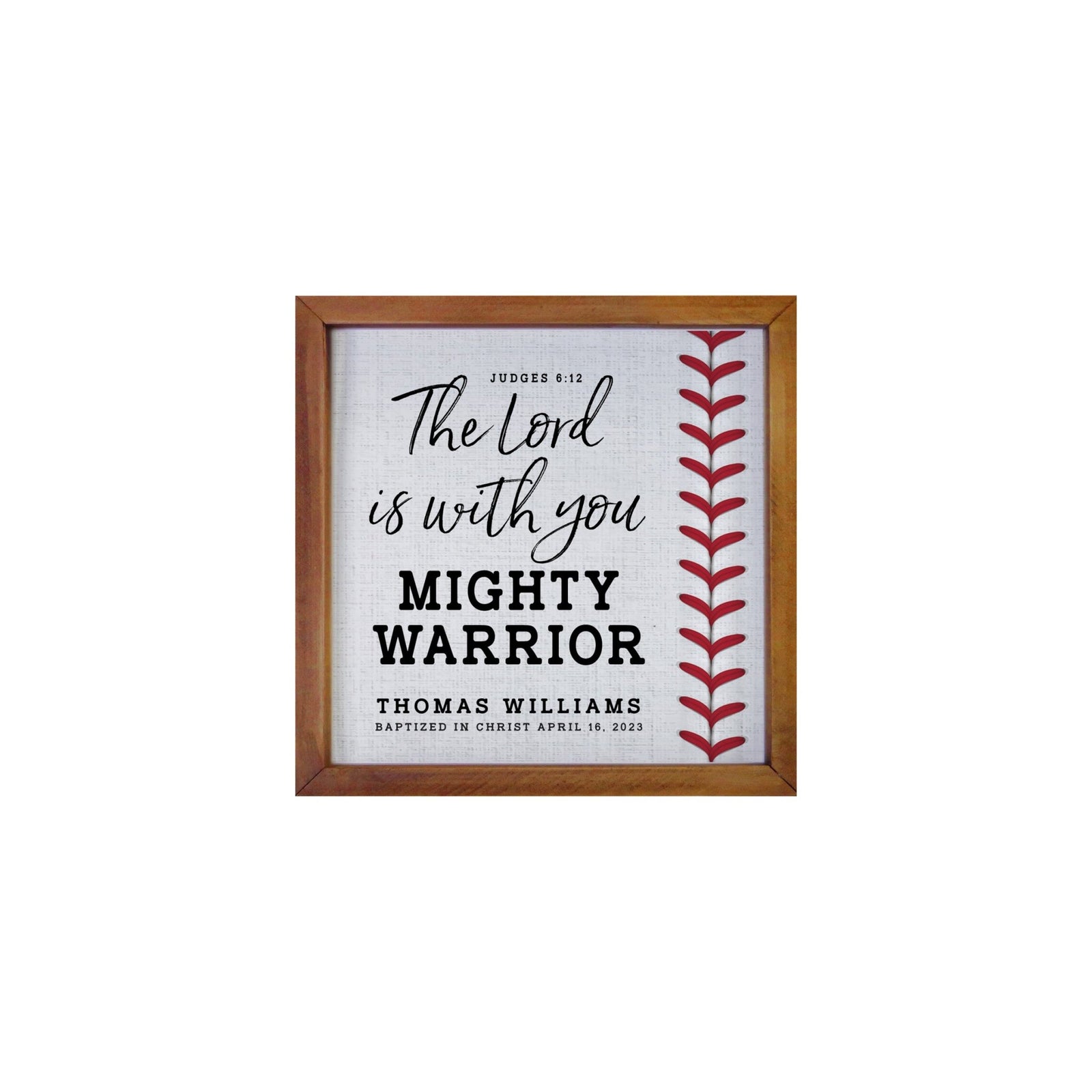 Personalized Rustic Wooden Baseball Shadow Box Shelf Décor With Inspiring Bible Verses - Mighty Warrior - LifeSong Milestones