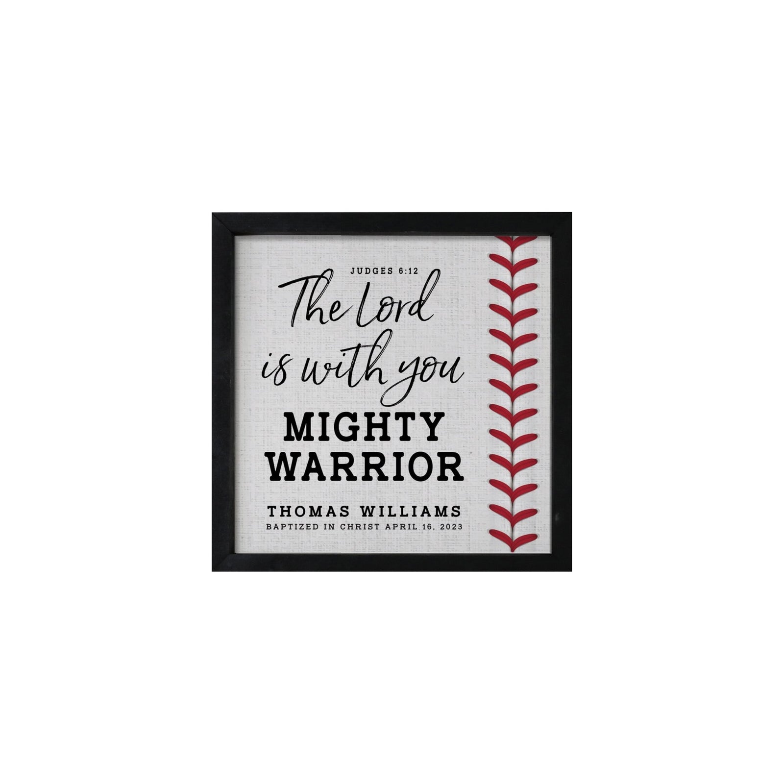 Personalized Rustic Wooden Baseball Shadow Box Shelf Décor With Inspiring Bible Verses - Mighty Warrior - LifeSong Milestones