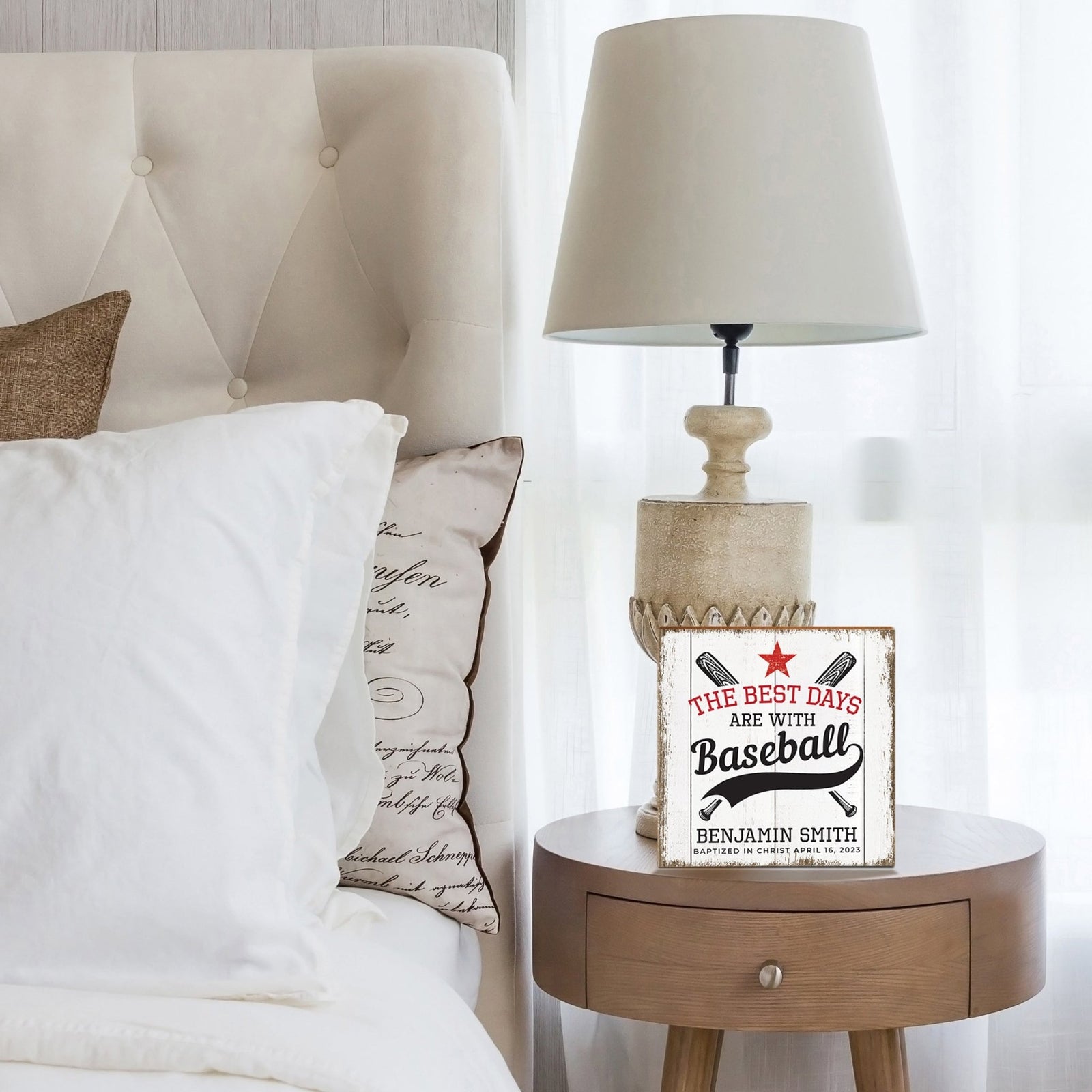 Personalized Rustic Wooden Baseball Shadow Box Shelf Décor With Inspiring Bible Verses - The Best Days - LifeSong Milestones