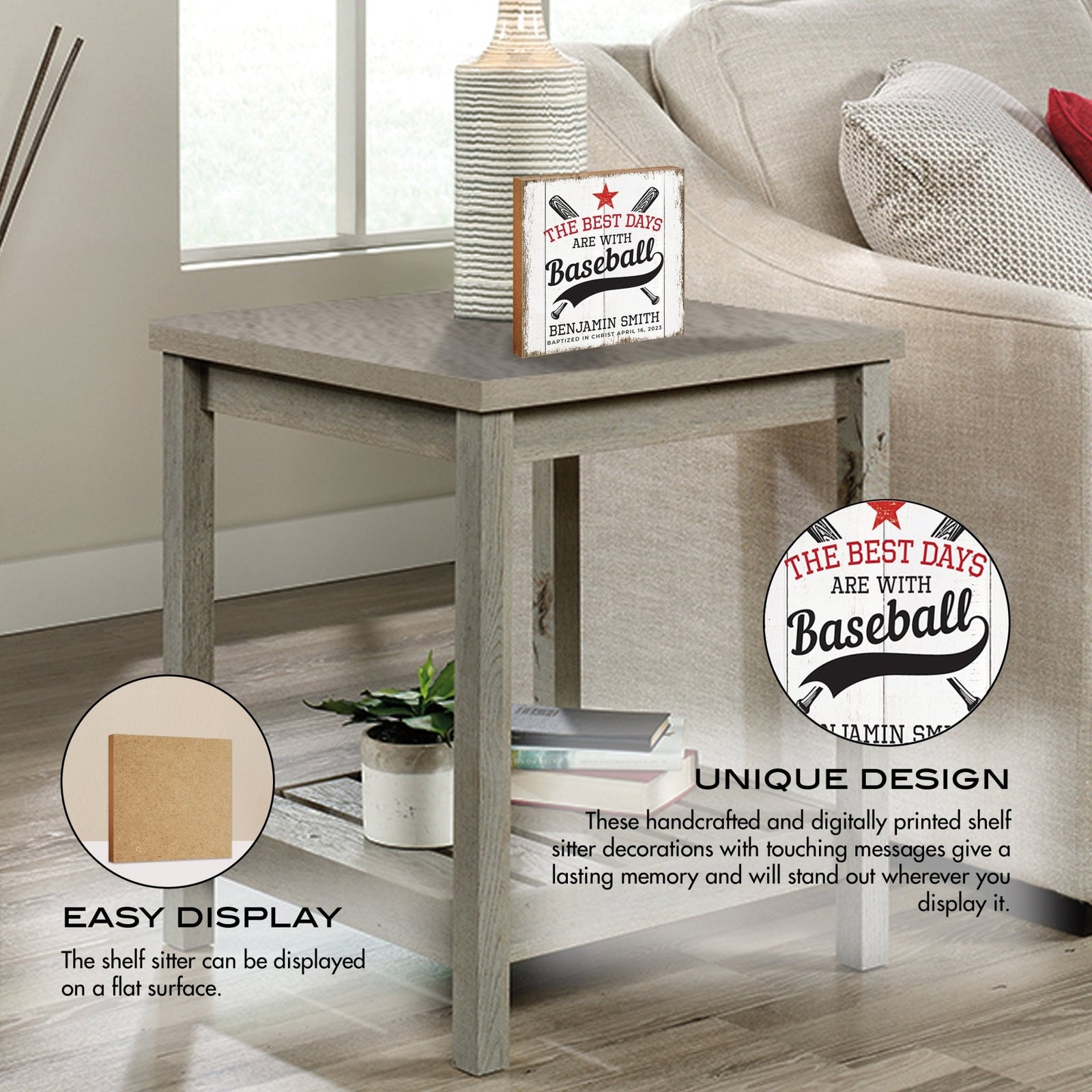 Personalized Rustic Wooden Baseball Shadow Box Shelf Décor With Inspiring Bible Verses - The Best Days - LifeSong Milestones
