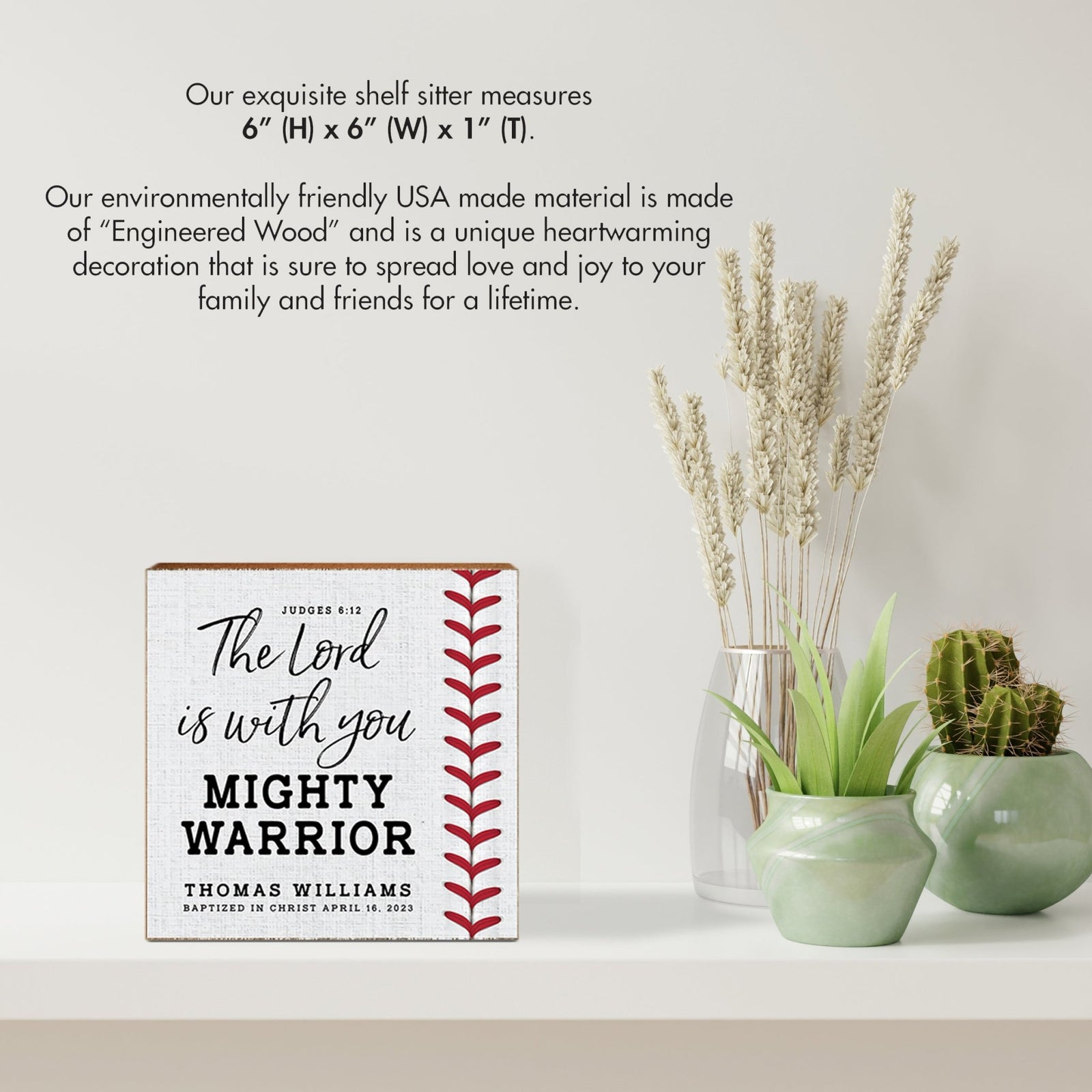 Personalized Rustic Wooden Baseball Shadow Box Shelf Décor With Inspiring Bible Verses - The Lord Is With You - LifeSong Milestones