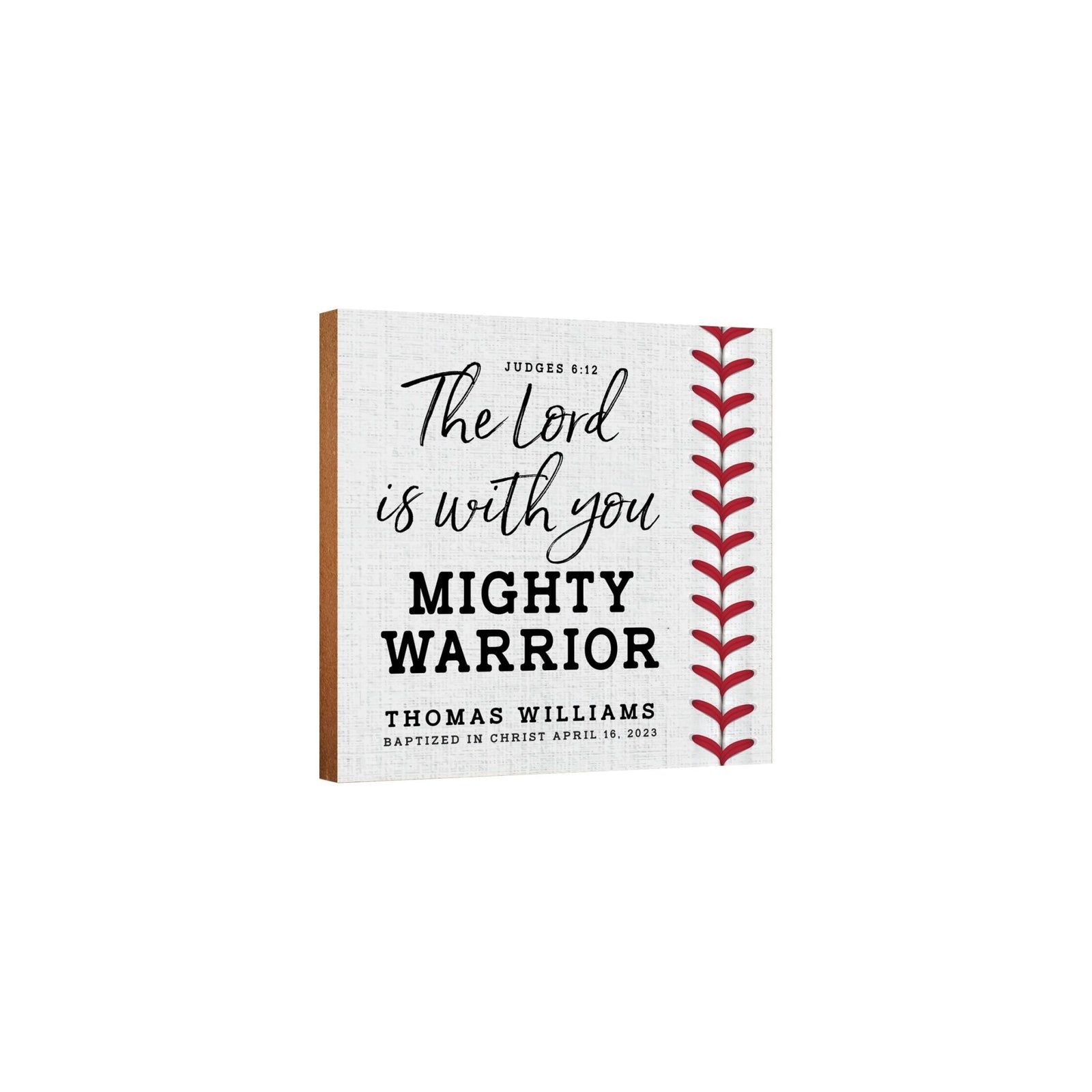Personalized Rustic Wooden Baseball Shadow Box Shelf Décor With Inspiring Bible Verses - The Lord Is With You - LifeSong Milestones