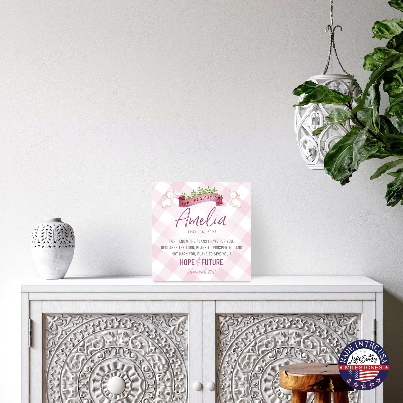 Personalized Shelf Décor and Tabletop Signs for Baby Dedication - LifeSong Milestones