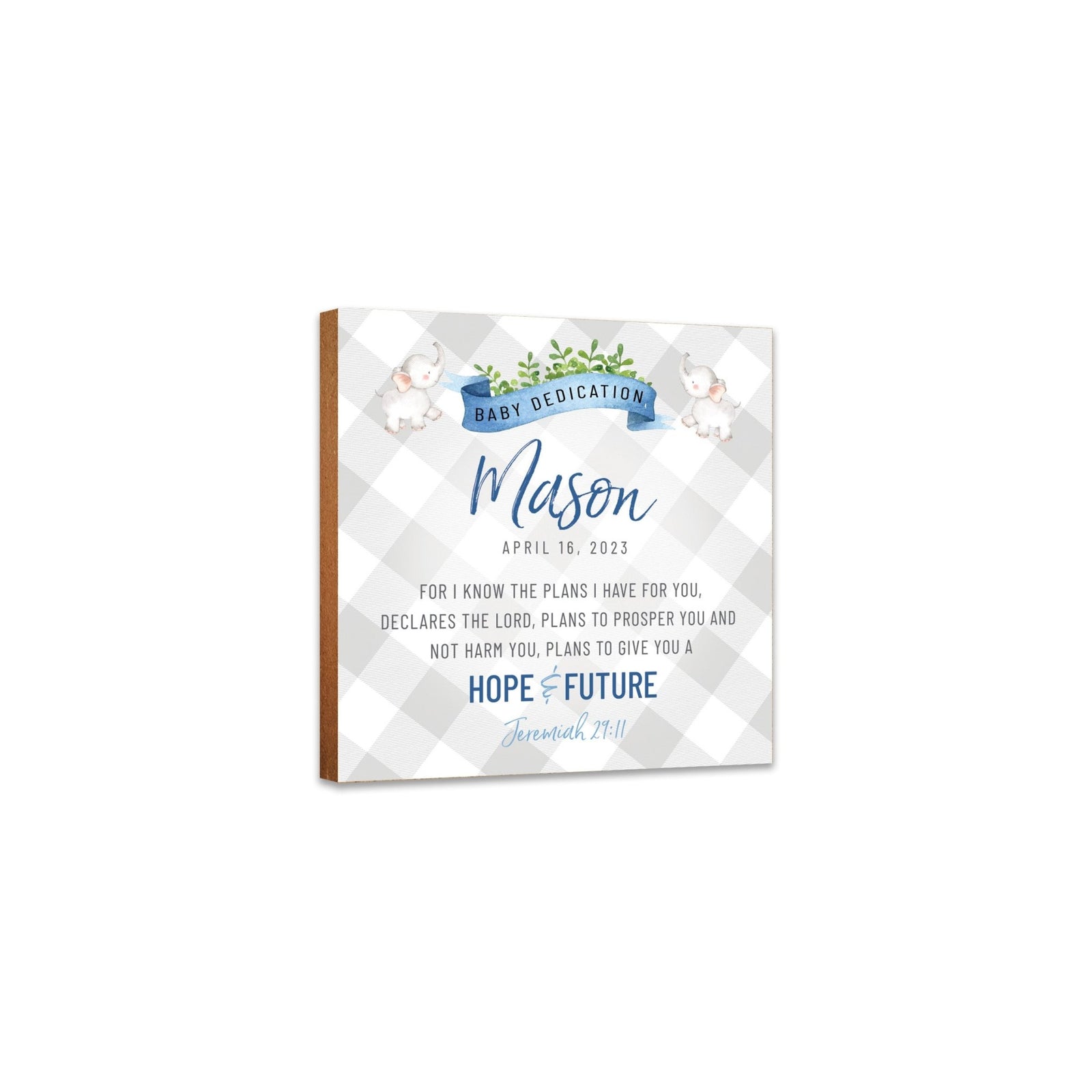 Personalized Shelf Décor and Tabletop Signs for Baby Dedication - LifeSong Milestones