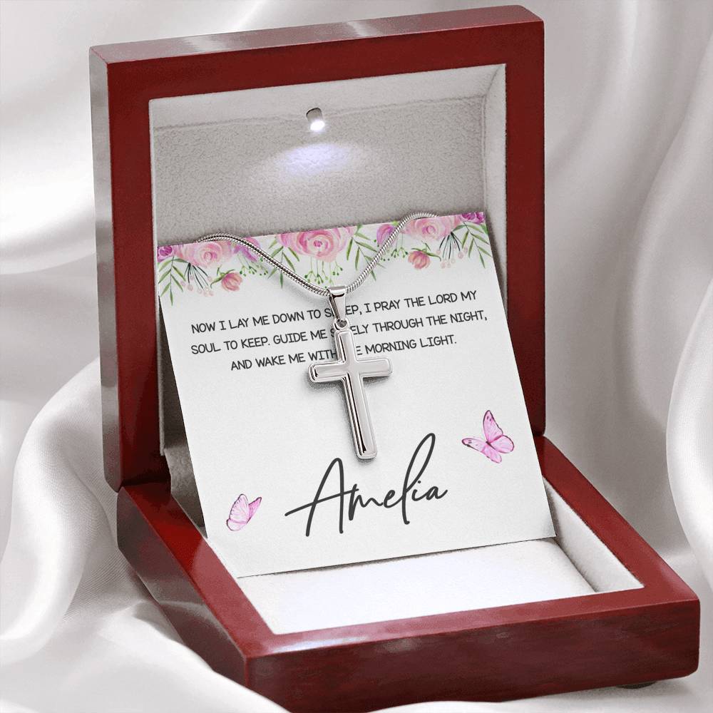 Personalized Silver Cross Necklace From Godmother to Goddaughter Now I Lay Me Down To Sleep - LifeSong Milestones