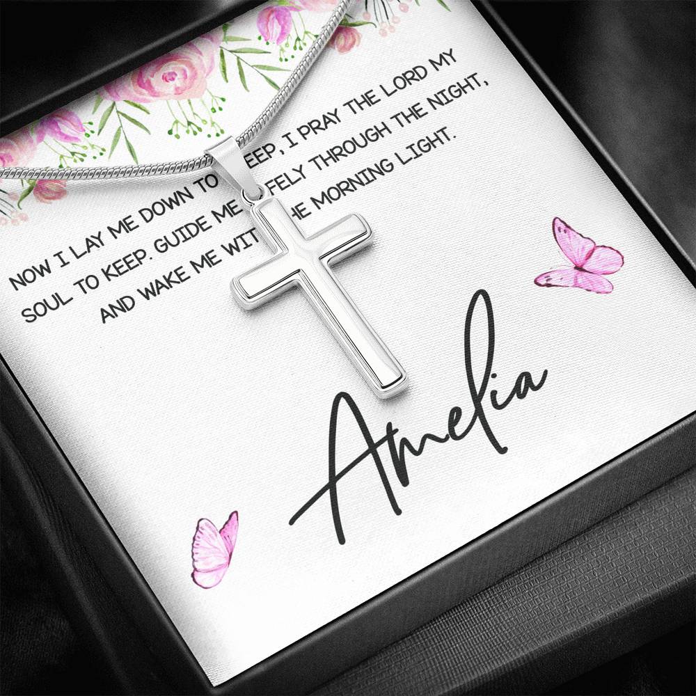 Personalized Silver Cross Necklace From Godmother to Goddaughter Now I Lay Me Down To Sleep - LifeSong Milestones