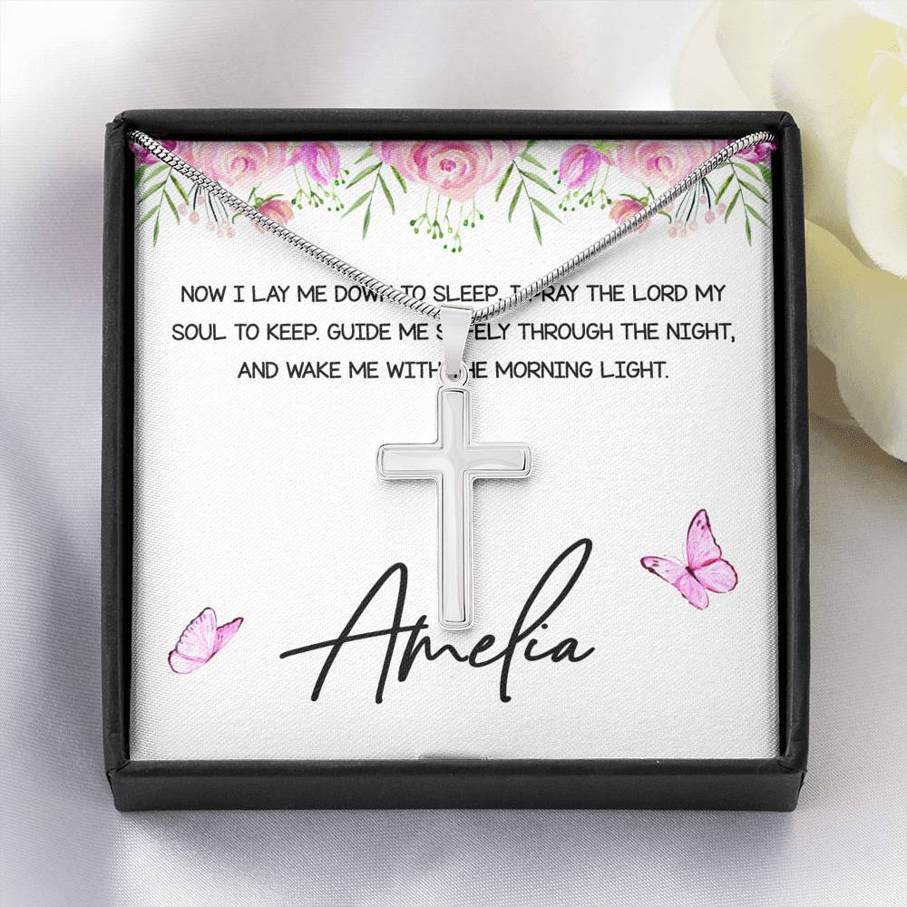 Personalized Silver Cross Necklace From Godmother to Goddaughter Now I Lay Me Down To Sleep - LifeSong Milestones