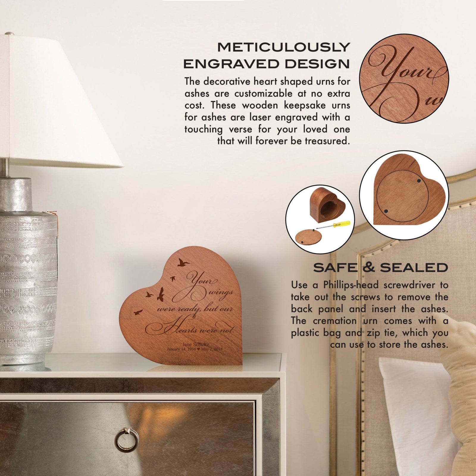 Personalized Small Heart Cremation Urn Keepsake For Human Ashes Because Someone - LifeSong Milestones