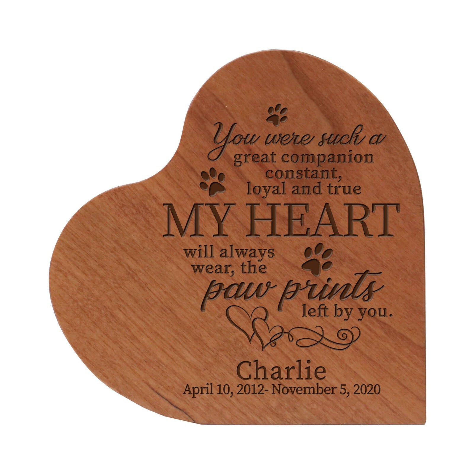Dog or Cat Engraved Wooden Heart Shaped Cremation Urn For Pet Ashes